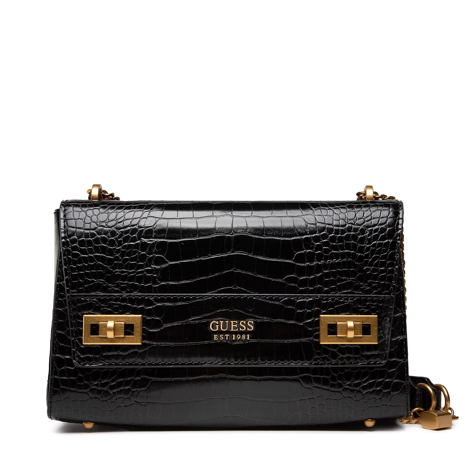 Guess Kabelka Katey Croc Flap Shoulder Bag HWCB8494190 Čierna - Pepit.sk