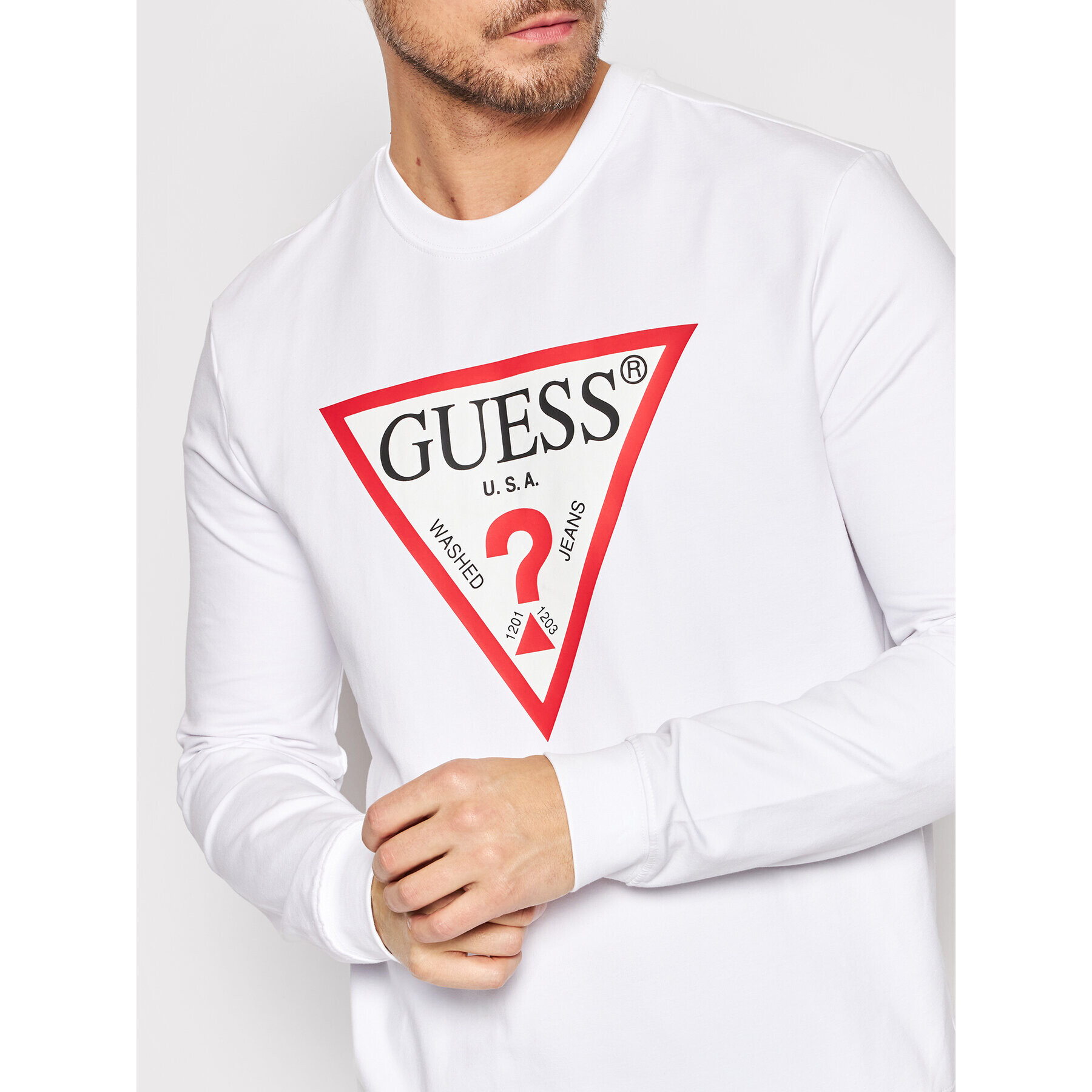 Guess Mikina Audley M2YQ37 K6ZS1 Biela Slim Fit - Pepit.sk