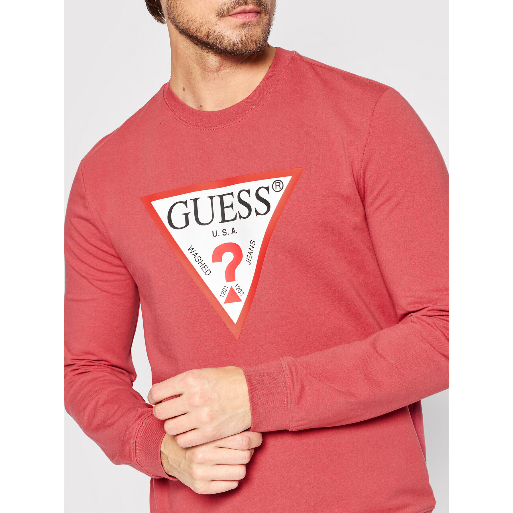 Guess Mikina Audley M2YQ37 K6ZS1 Červená Slim Fit - Pepit.sk