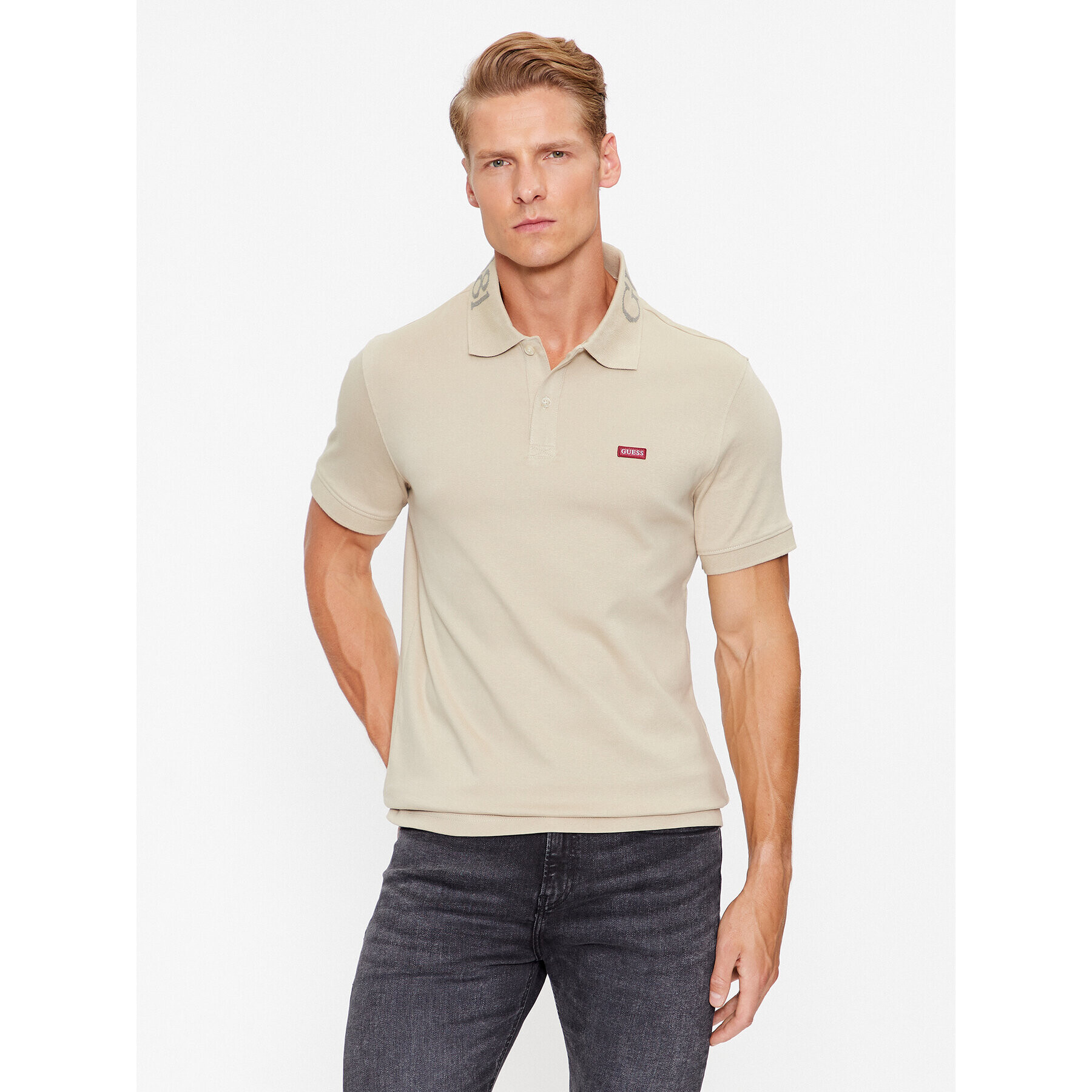 Guess Polokošeľa M3YP66 KBL51 Écru Slim Fit - Pepit.sk