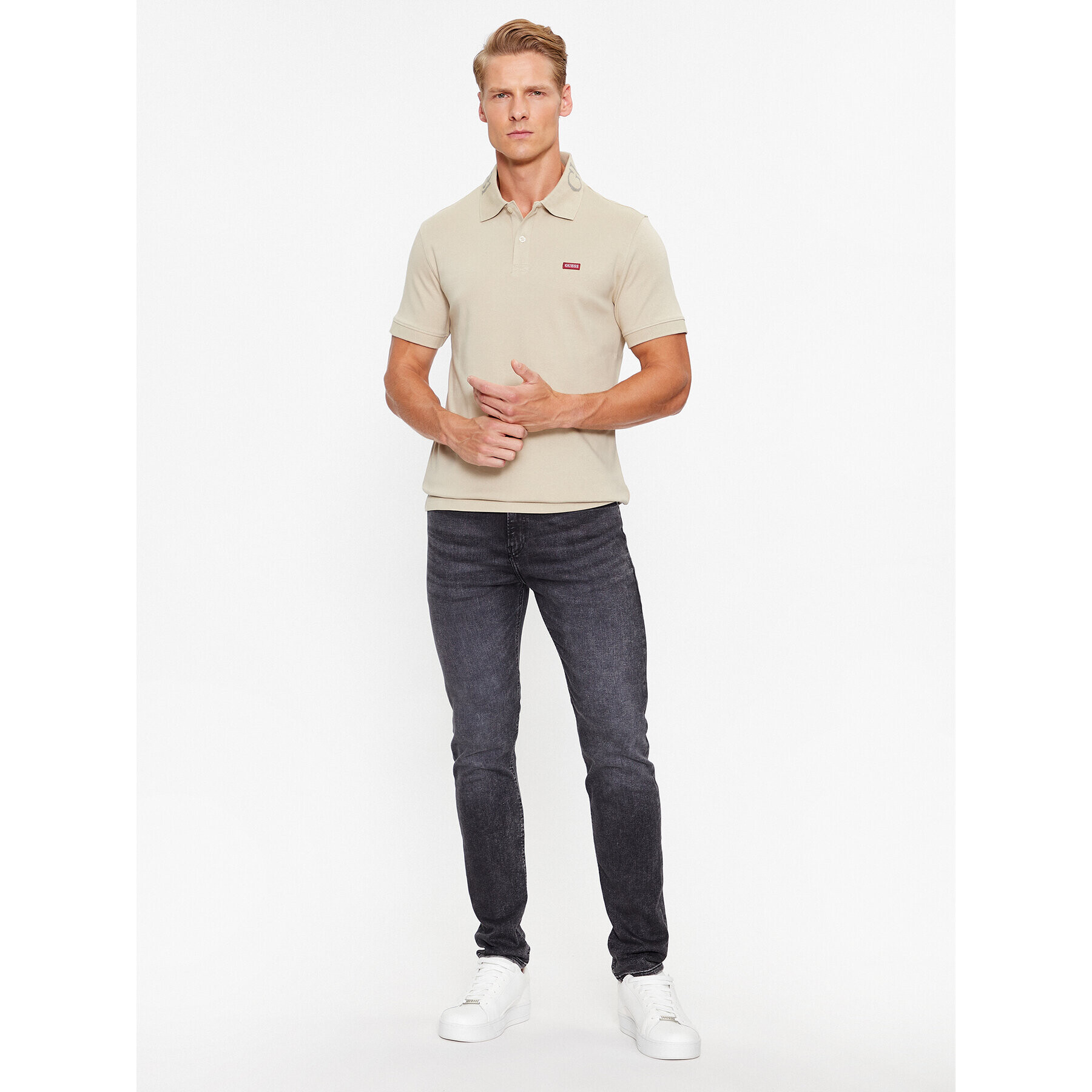 Guess Polokošeľa M3YP66 KBL51 Écru Slim Fit - Pepit.sk