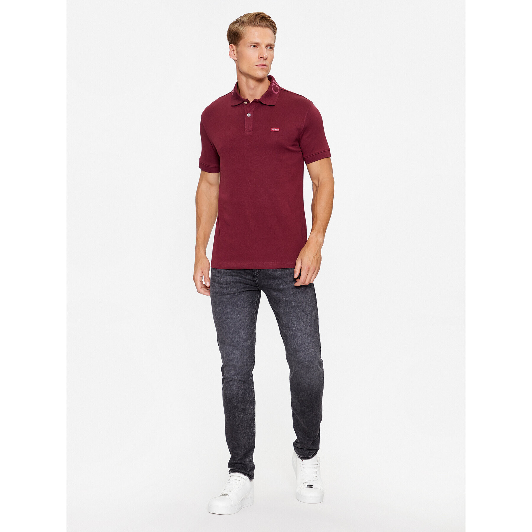 Guess Polokošeľa Nolan M3YP66 KBL51 Bordová Slim Fit - Pepit.sk