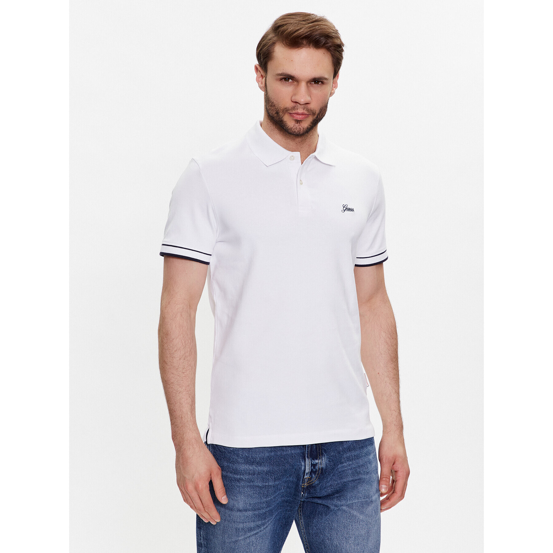 Guess Polokošeľa Oliver M3GP66 KBL51 Biela Slim Fit - Pepit.sk