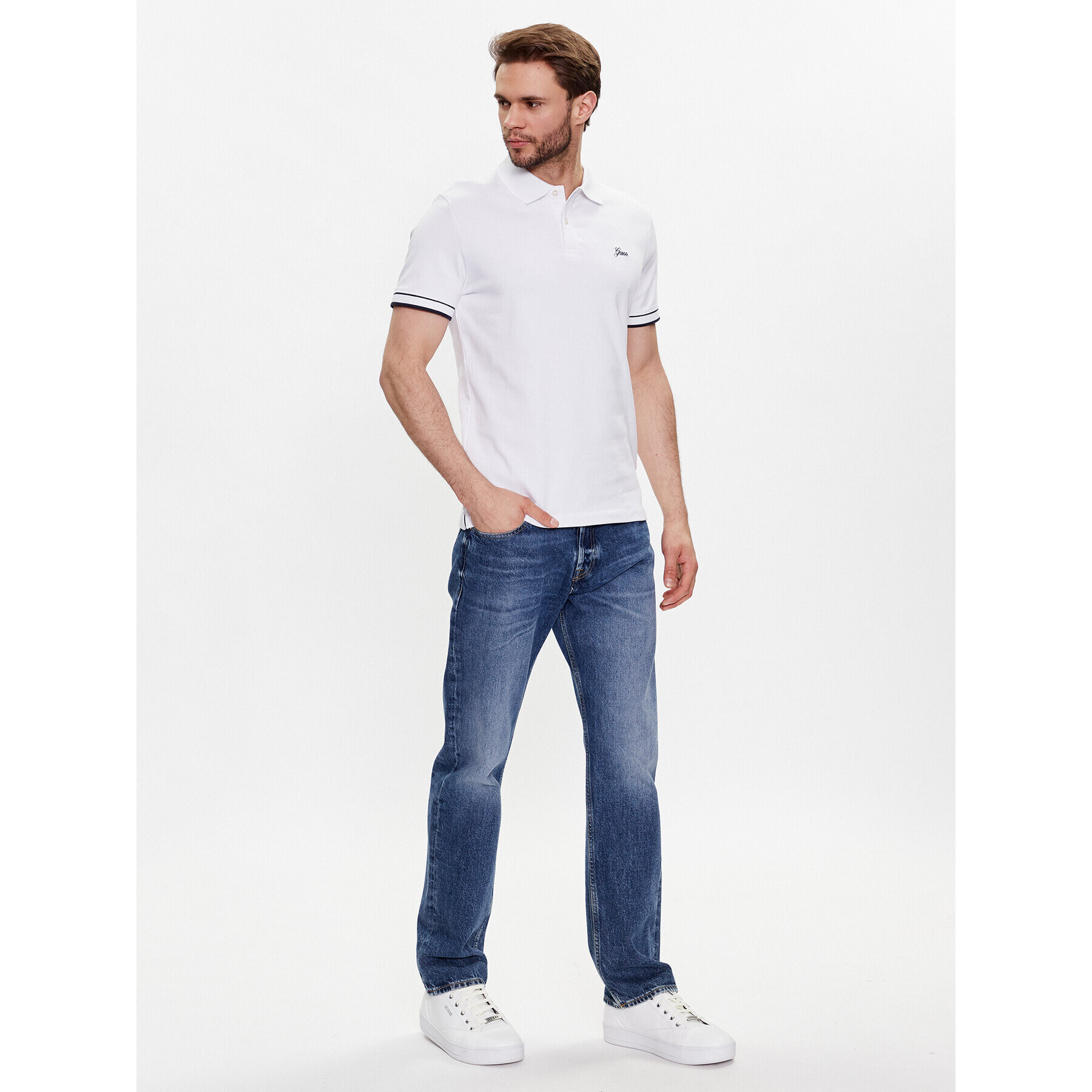 Guess Polokošeľa Oliver M3GP66 KBL51 Biela Slim Fit - Pepit.sk