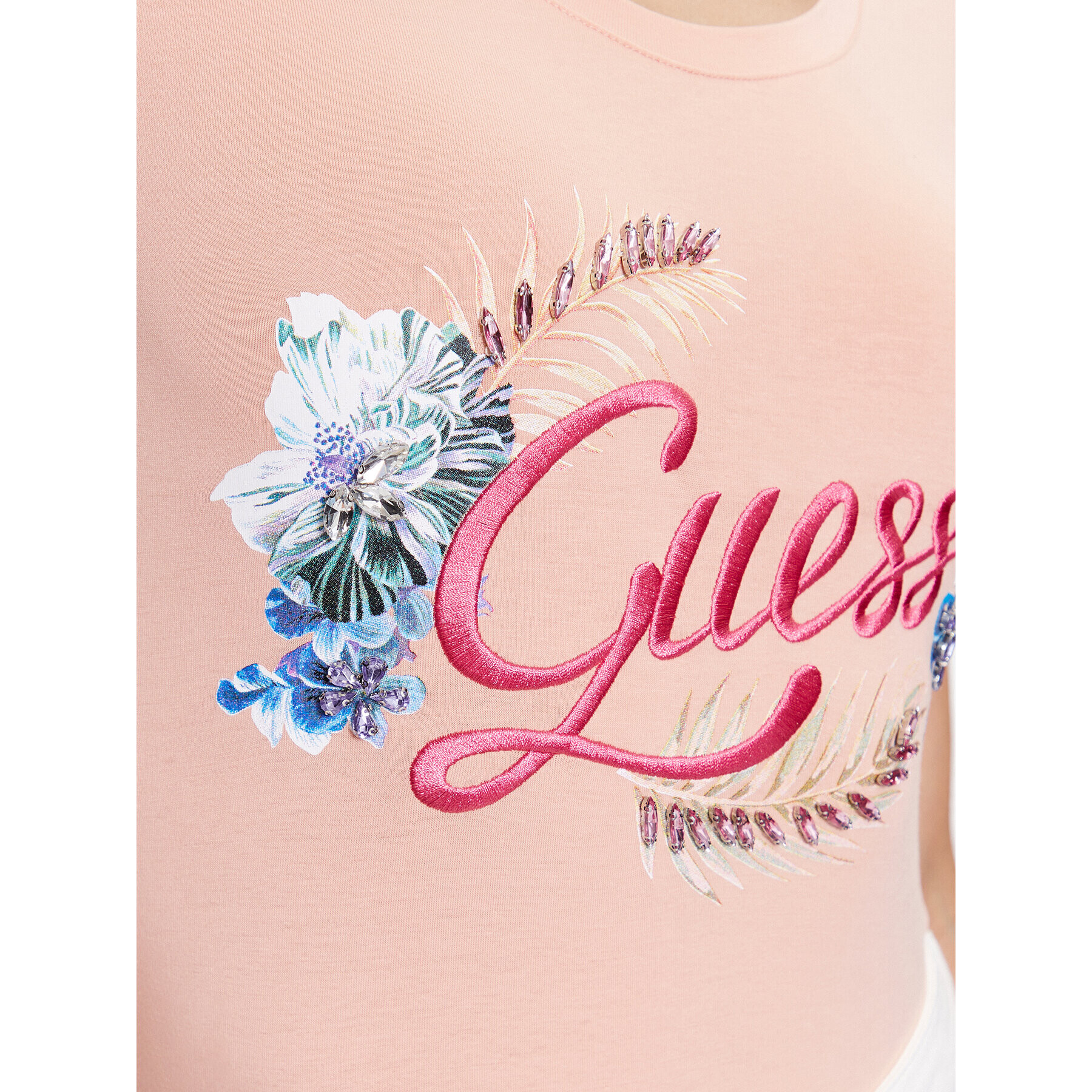 Guess Tričko Embellish Logo W3GI40 J1314 Ružová Slim Fit - Pepit.sk