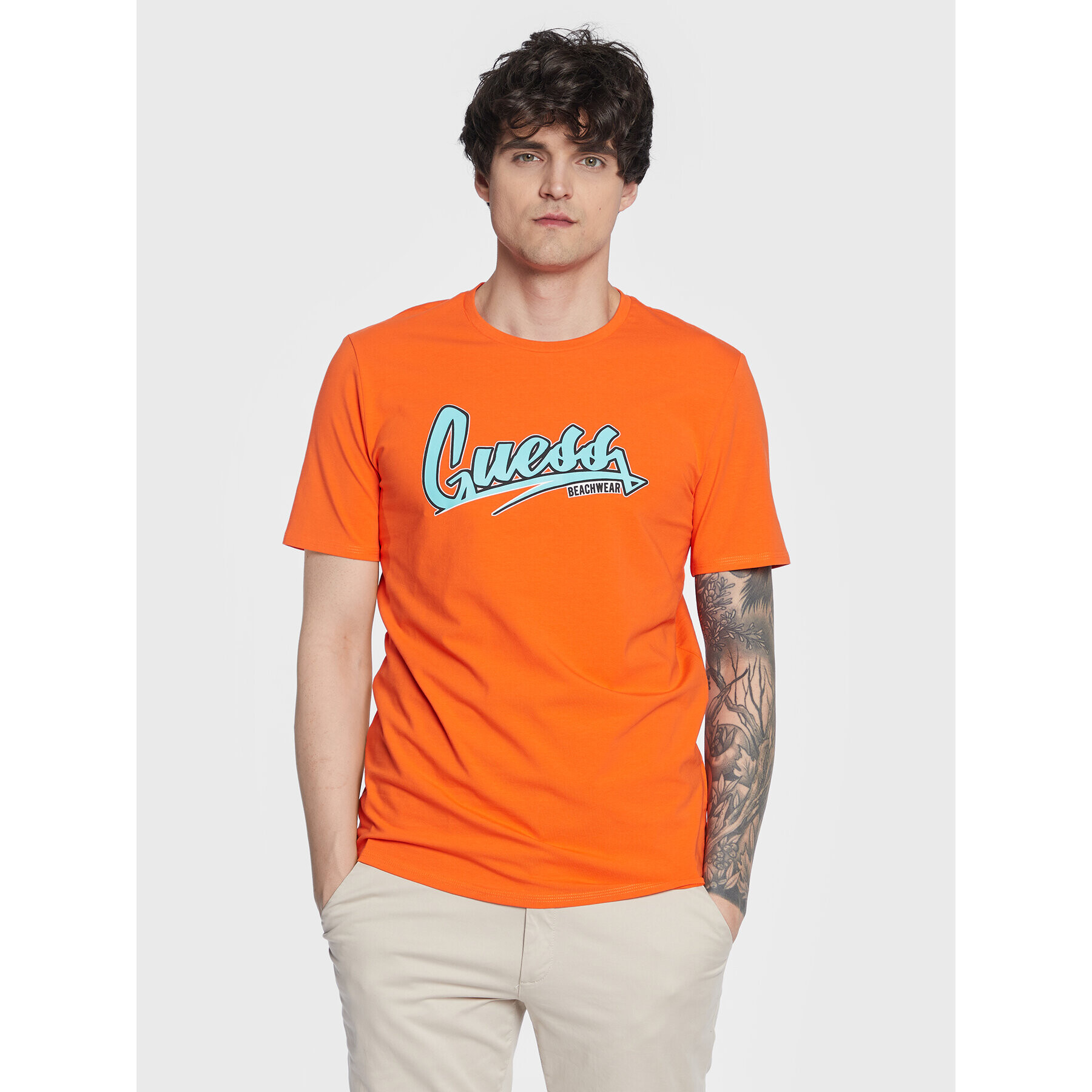 Guess Tričko F3GI10 J1314 Hnedá Slim Fit - Pepit.sk