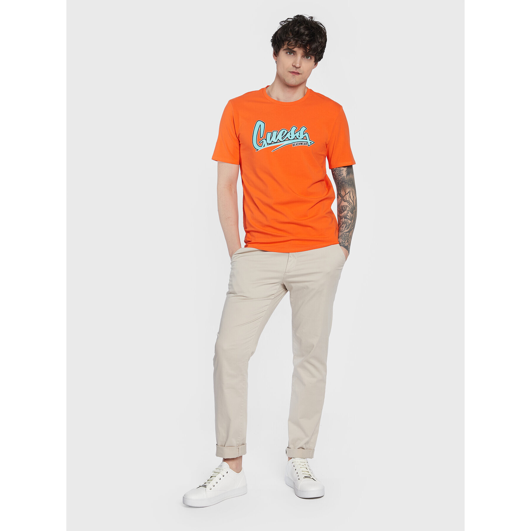 Guess Tričko F3GI10 J1314 Hnedá Slim Fit - Pepit.sk