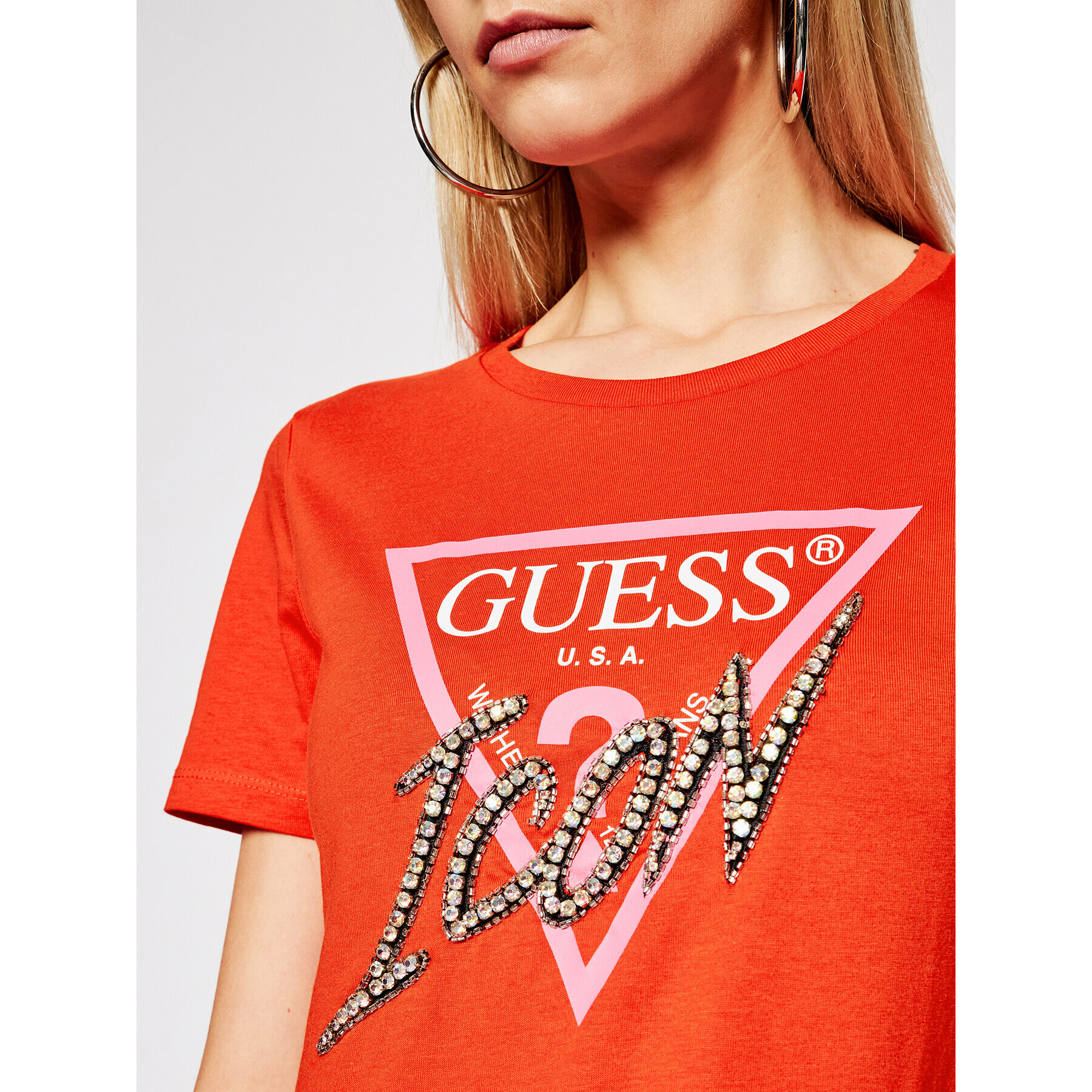 Guess Tričko Icon W1RI25 I3Z00 Červená Regular Fit - Pepit.sk