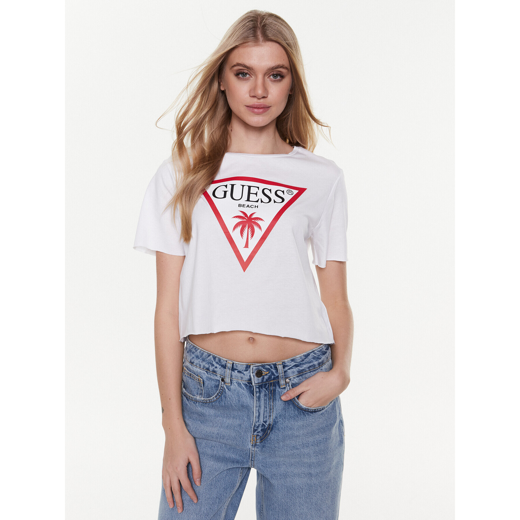 Guess Tričko Logo E02I01 JA914 Biela Boxy Fit - Pepit.sk