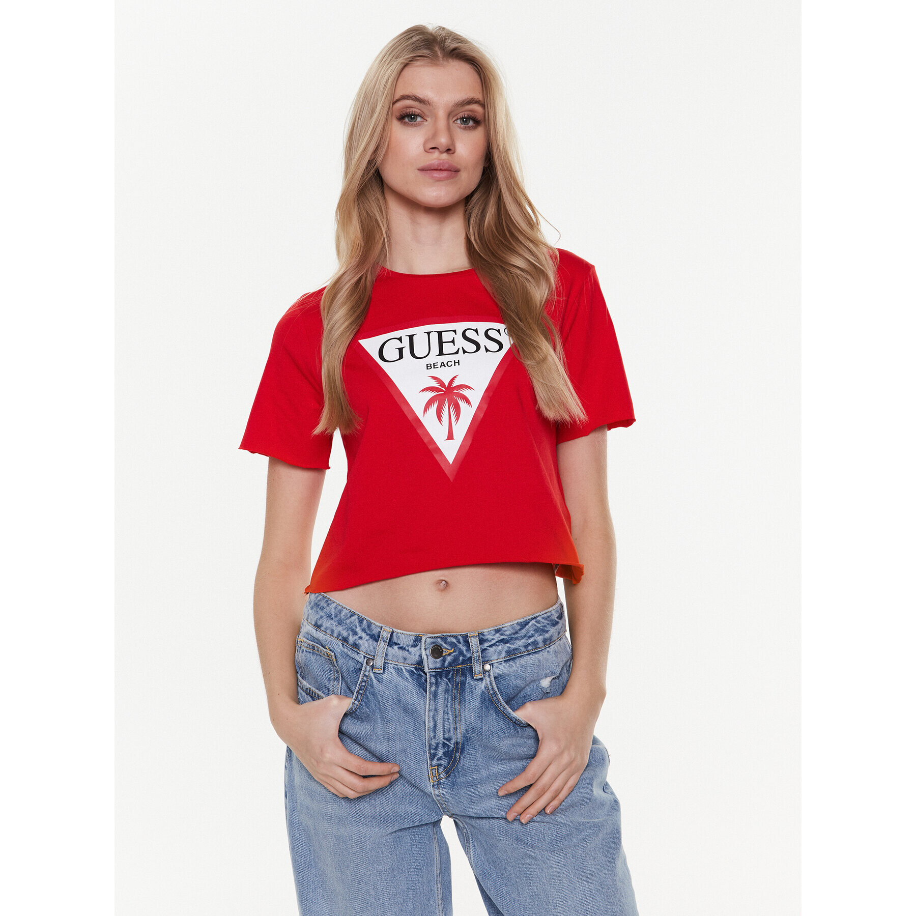 Guess Tričko Logo E02I01 JA914 Červená Boxy Fit - Pepit.sk