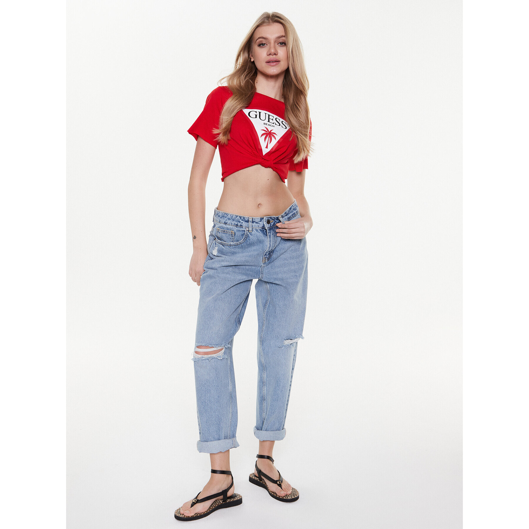 Guess Tričko Logo E02I01 JA914 Červená Boxy Fit - Pepit.sk