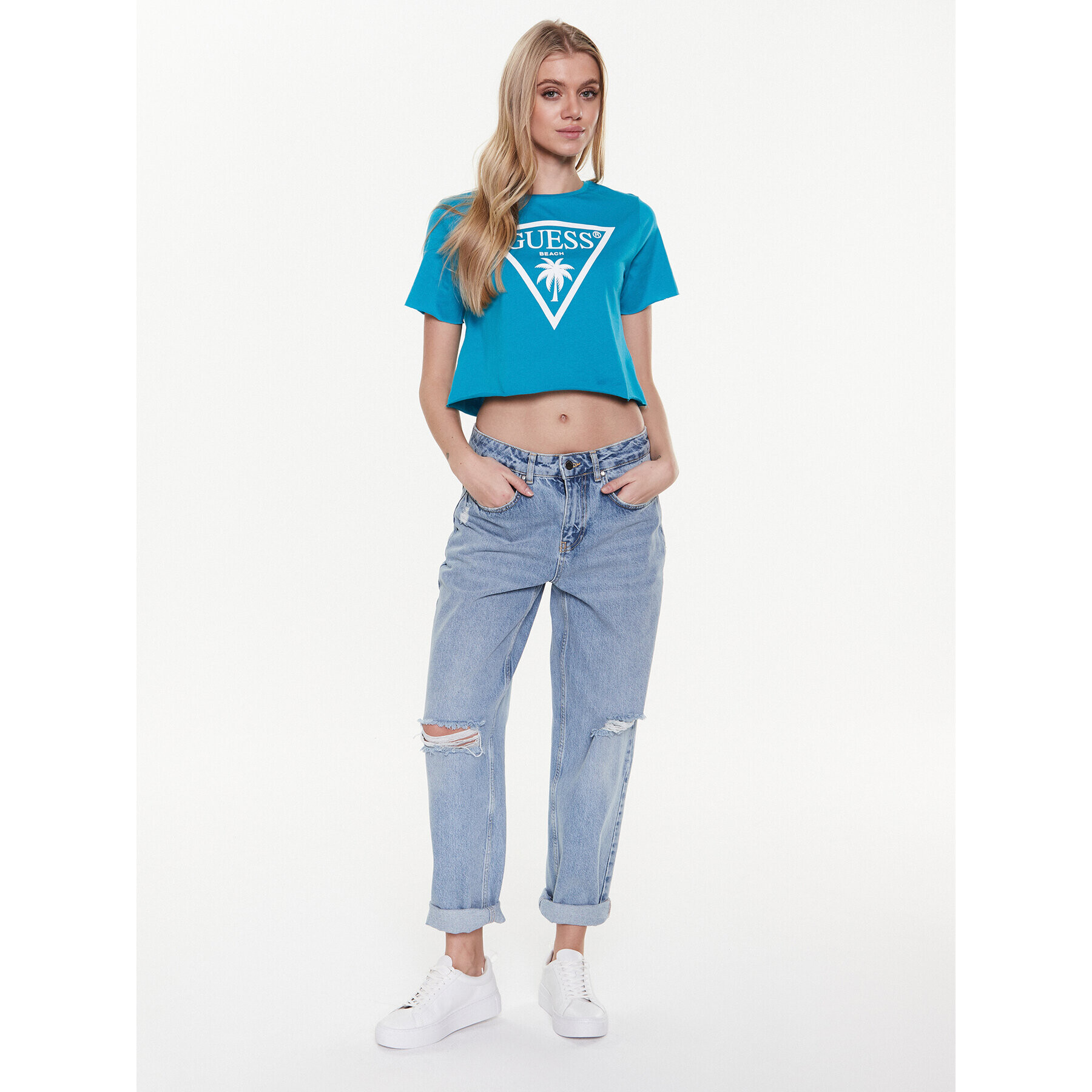 Guess Tričko Logo E02I01 JA914 Modrá Boxy Fit - Pepit.sk