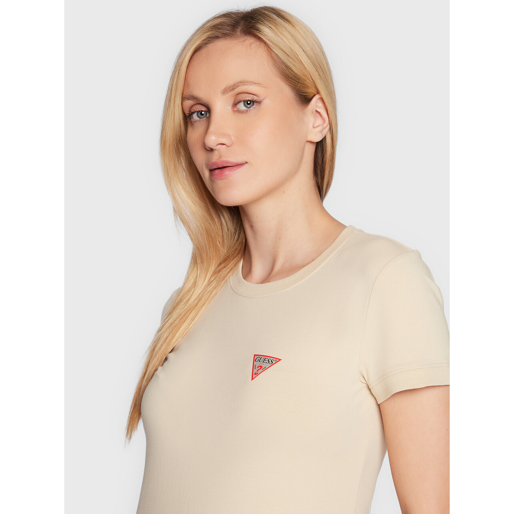 Guess Tričko Mini Triangle W2YI44 J1311 Béžová Slim Fit - Pepit.sk