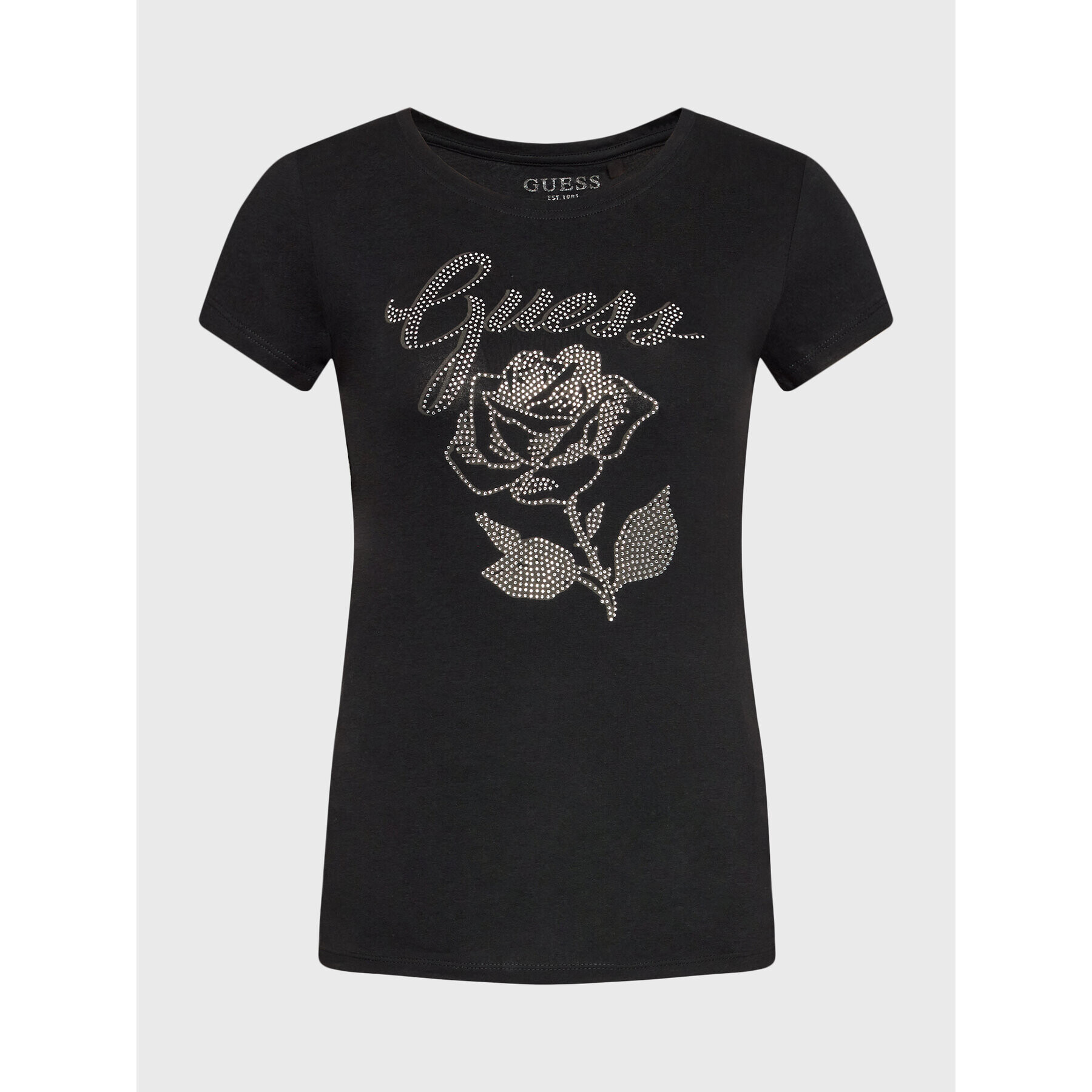 Guess Tričko Rose Logo W2BI29 KA0Q3 Čierna Slim Fit - Pepit.sk