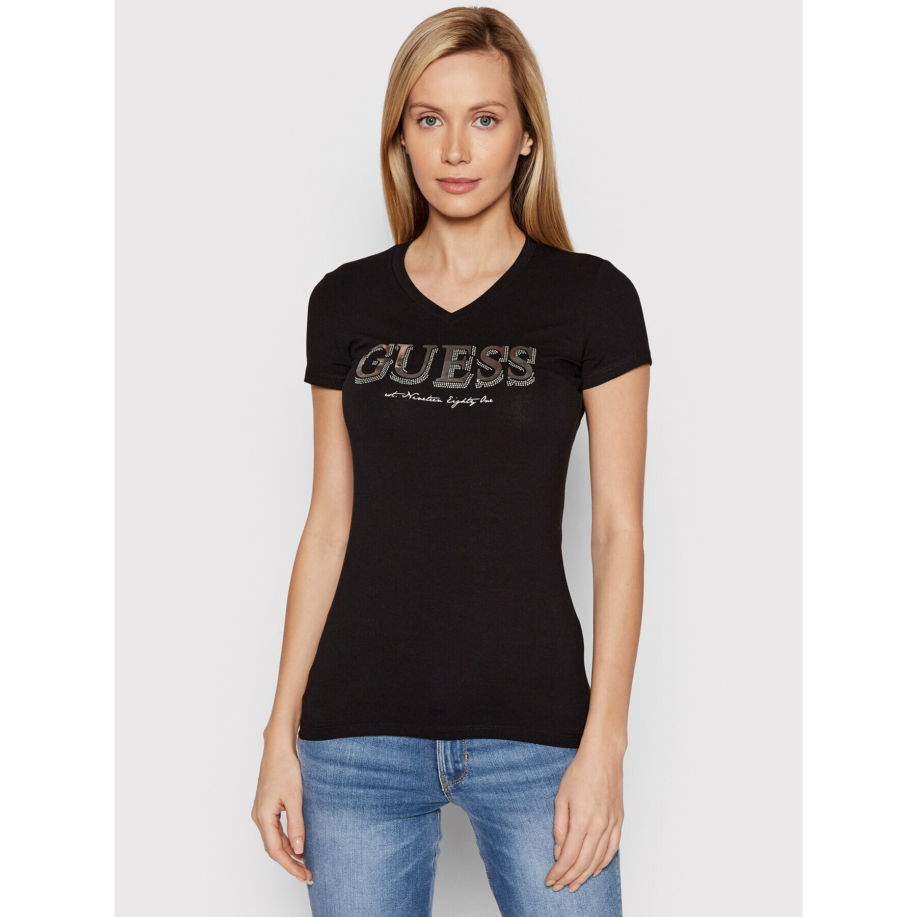 Guess Tričko W2GI05 J1300 Čierna Regular Fit - Pepit.sk