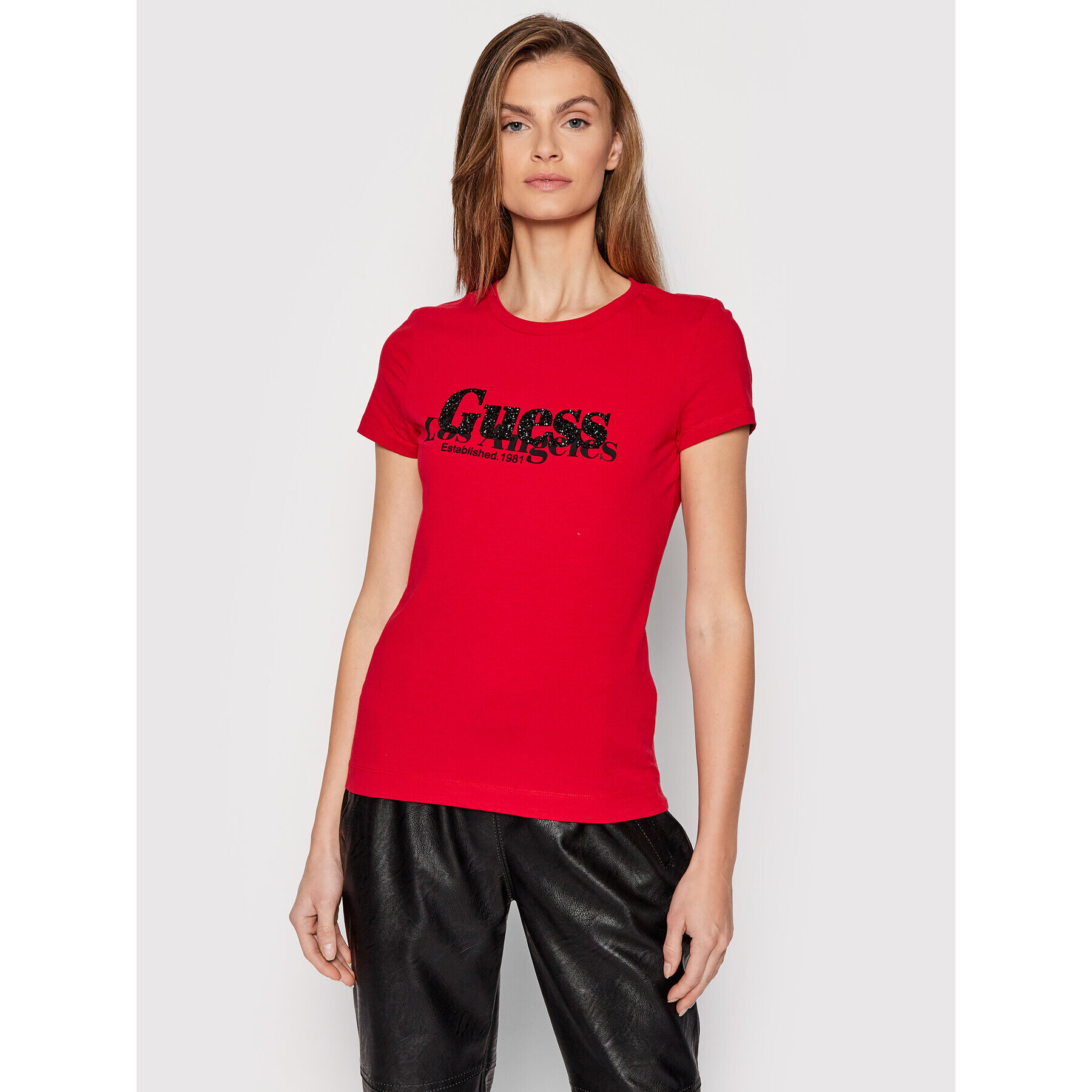 Guess Tričko W2RI00 J1311 Červená Slim Fit - Pepit.sk