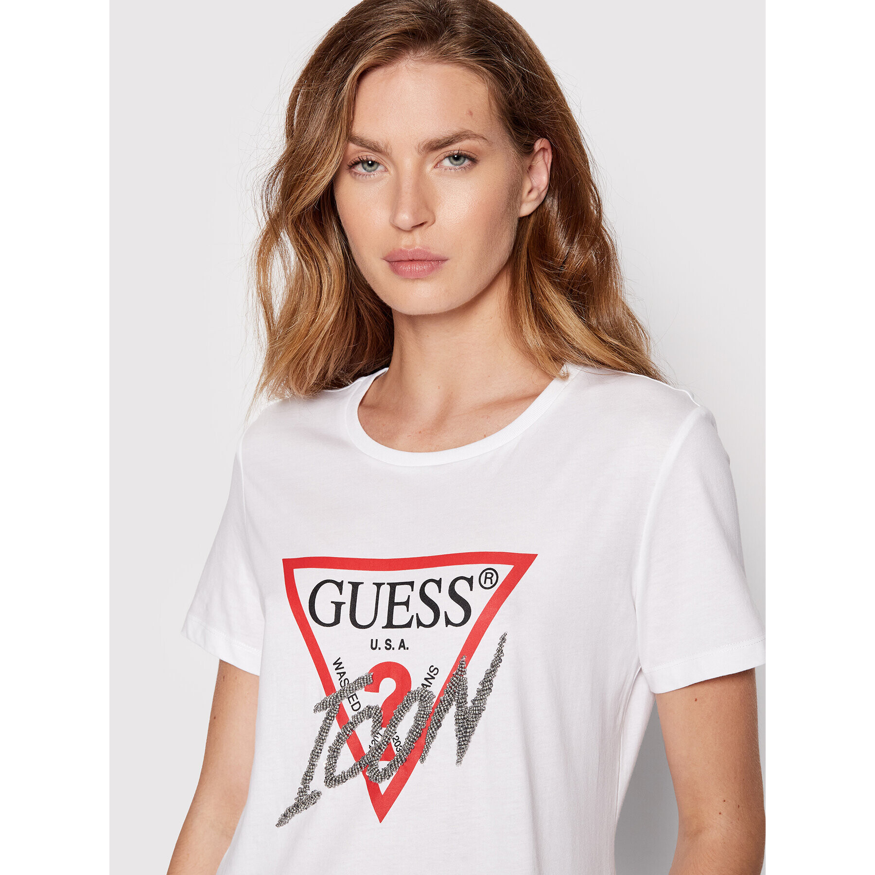 Guess Tričko W2YI26 I3Z11 Biela Regular Fit - Pepit.sk