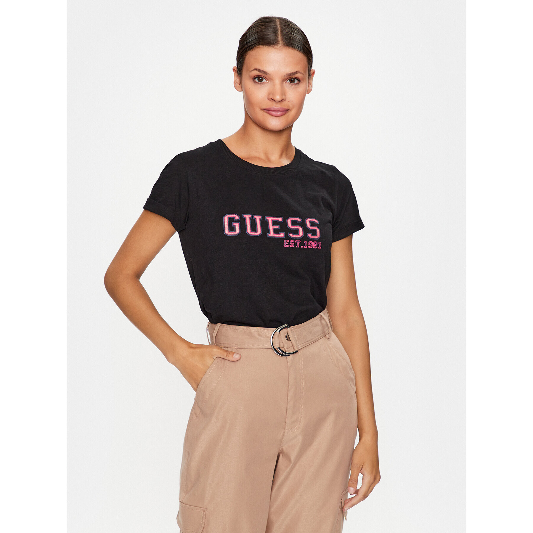 Guess Tričko W3YI35 K8G01 Čierna Regular Fit - Pepit.sk