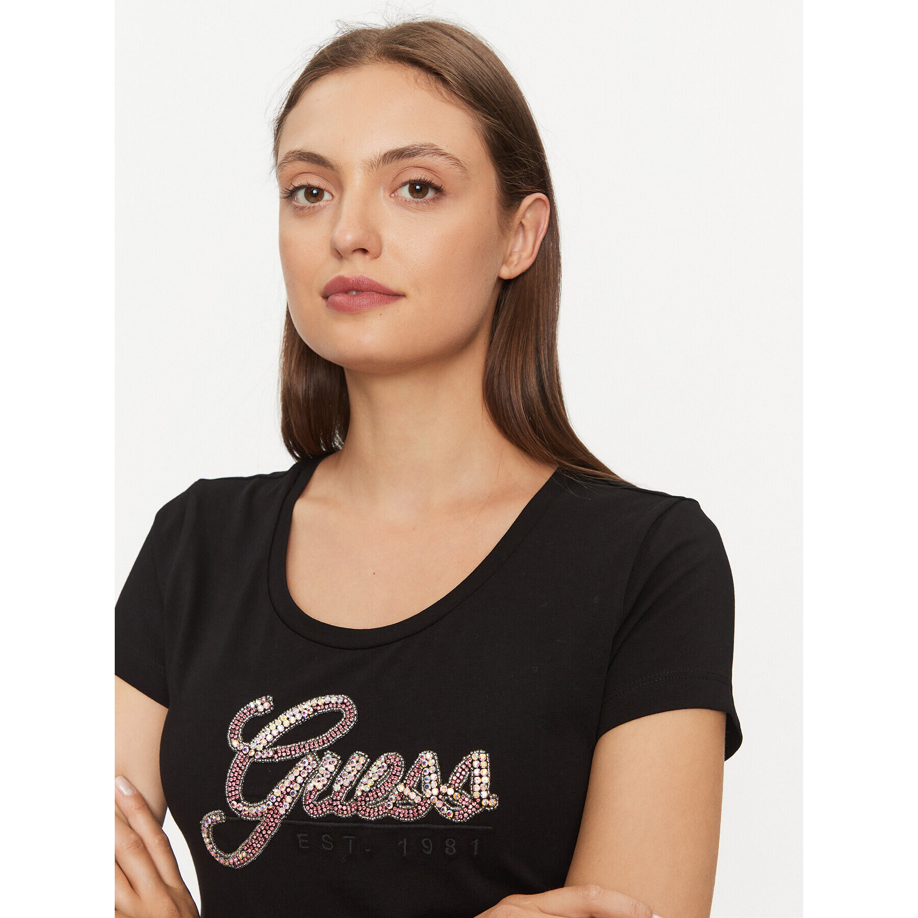 Guess Tričko W3YI36 J1314 Čierna Slim Fit - Pepit.sk