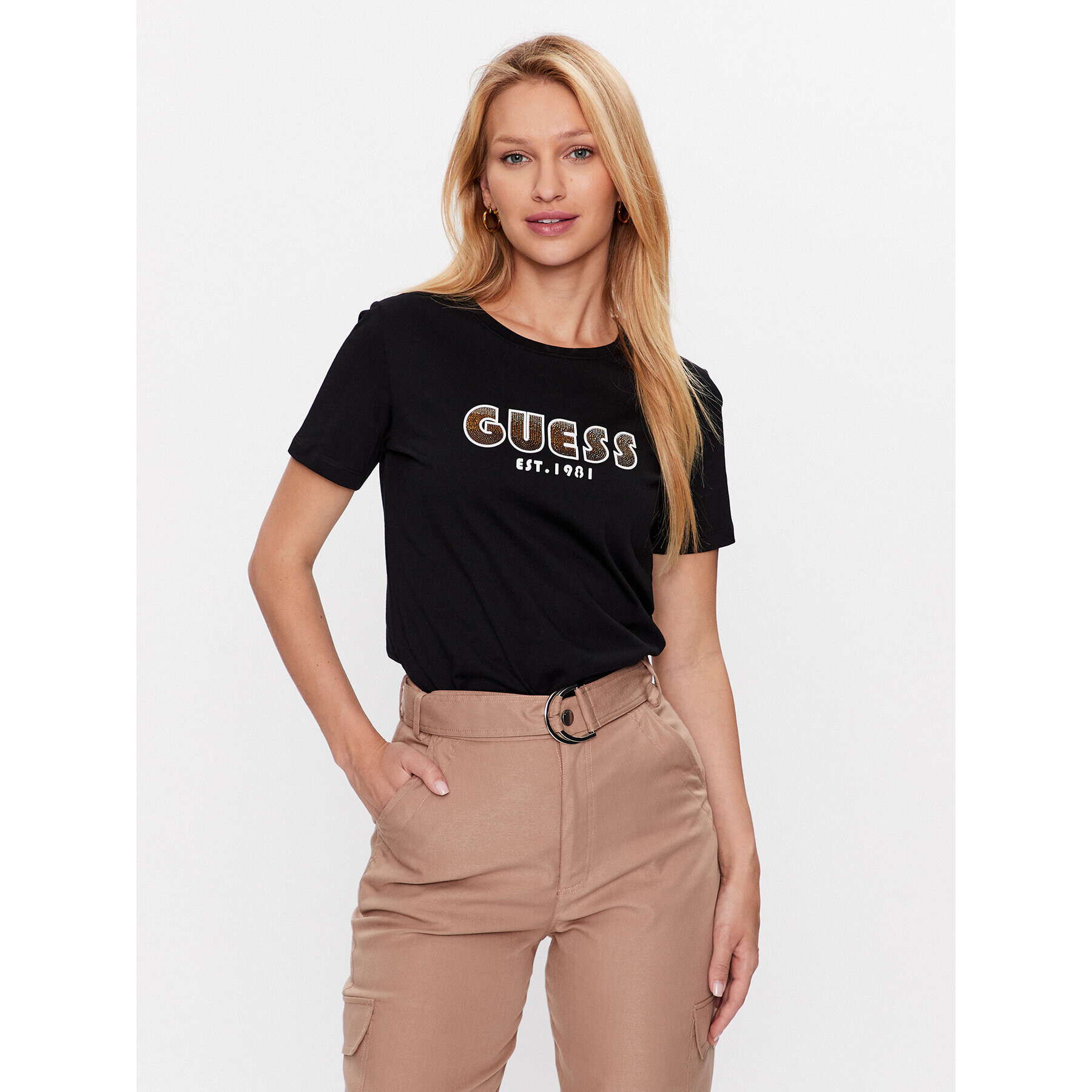 Guess Tričko W3YI39 I3Z14 Čierna Slim Fit - Pepit.sk