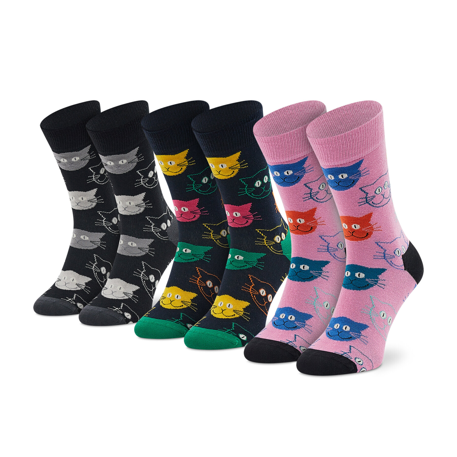 Happy Socks Súprava 3 párov vysokých ponožiek unisex XMJA08-0150 Čierna - Pepit.sk