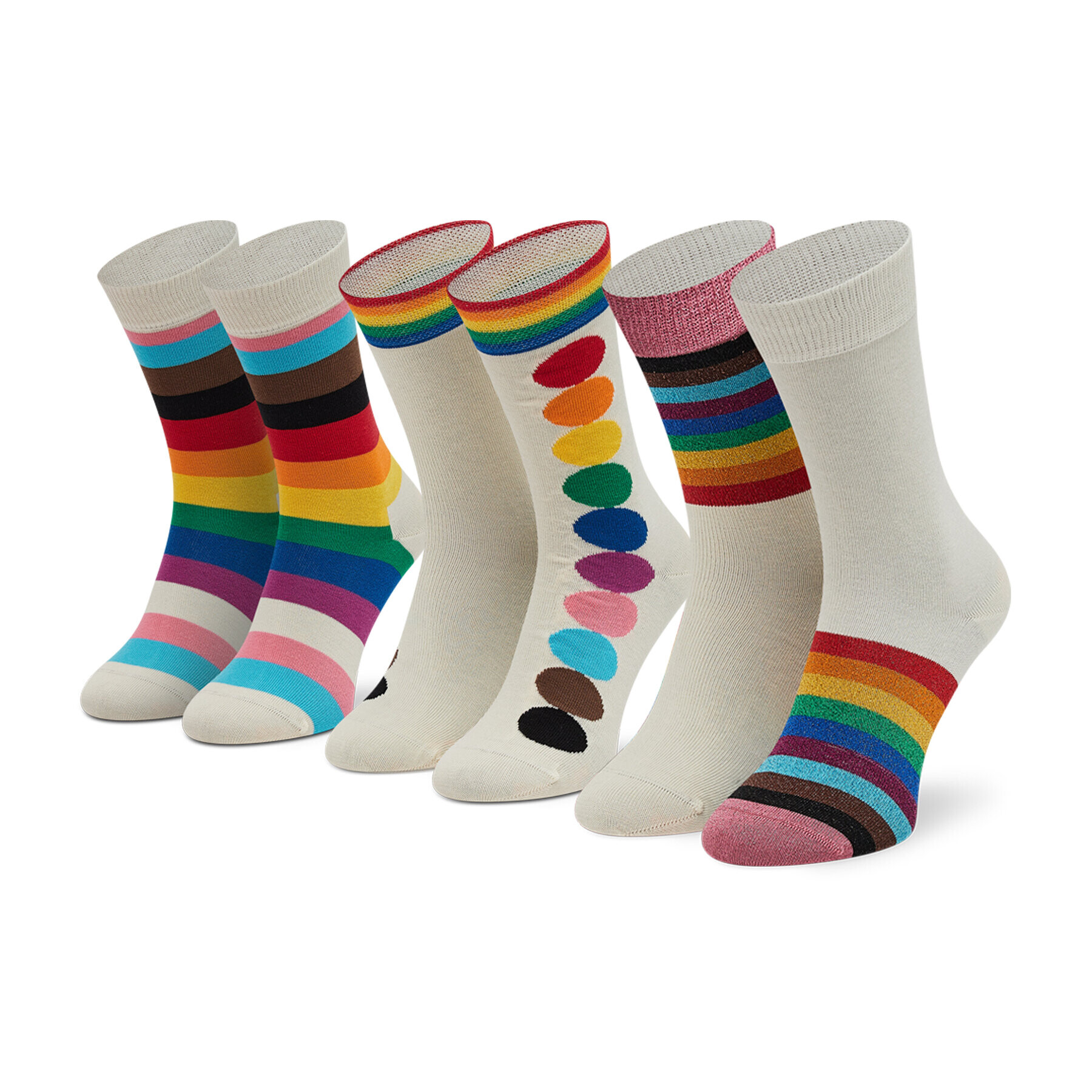 Happy Socks Súprava 3 párov vysokých ponožiek unisex XPRD08-1300 Biela - Pepit.sk