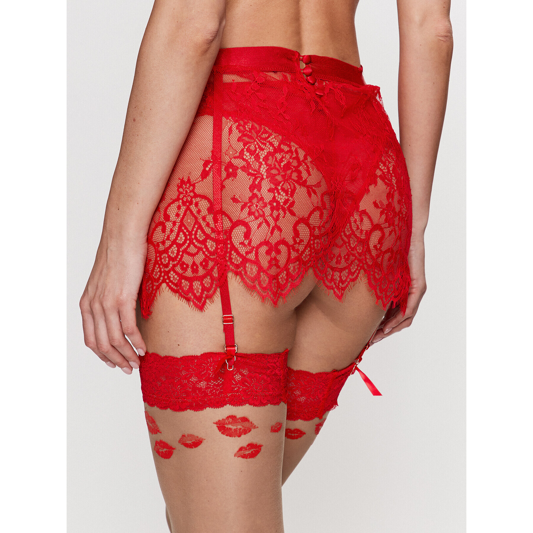 Hunkemöller Podväzkové pásy Lace Garter 200340 Červená - Pepit.sk