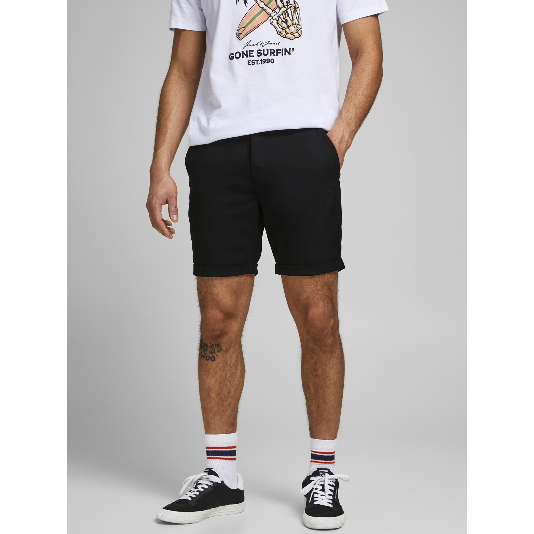 Jack&Jones Bavlnené šortky Connor 12186937 Čierna Regular Fit - Pepit.sk