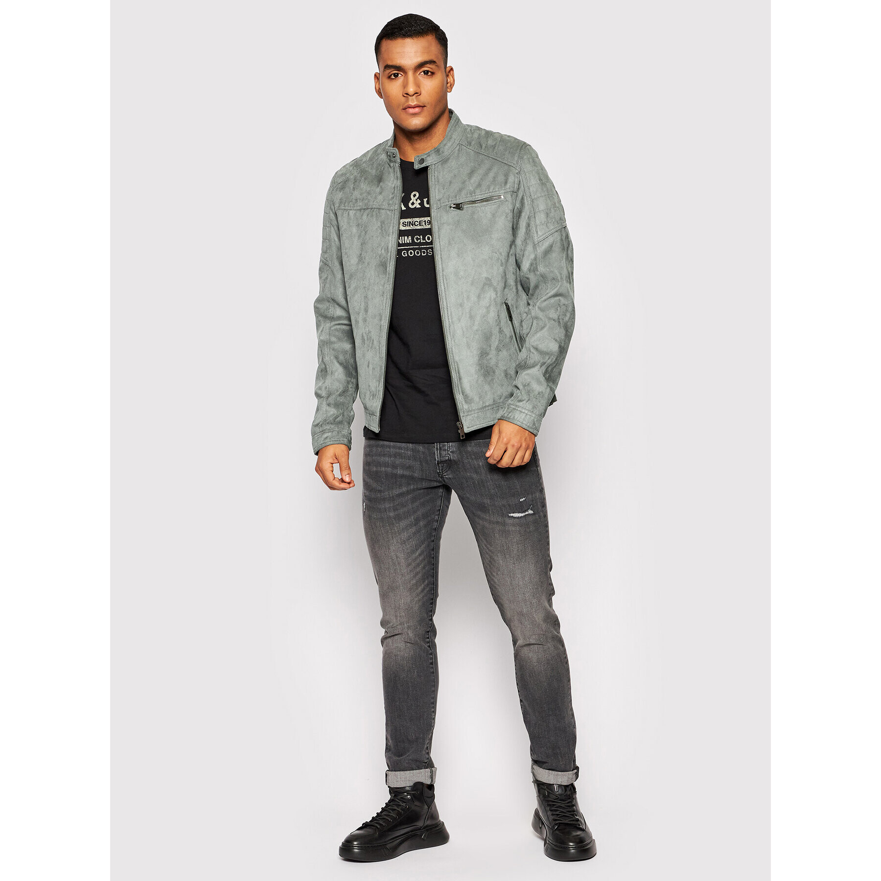 Jack&Jones Bunda z imitácie kože Rocky 12147218 Sivá Regular Fit - Pepit.sk