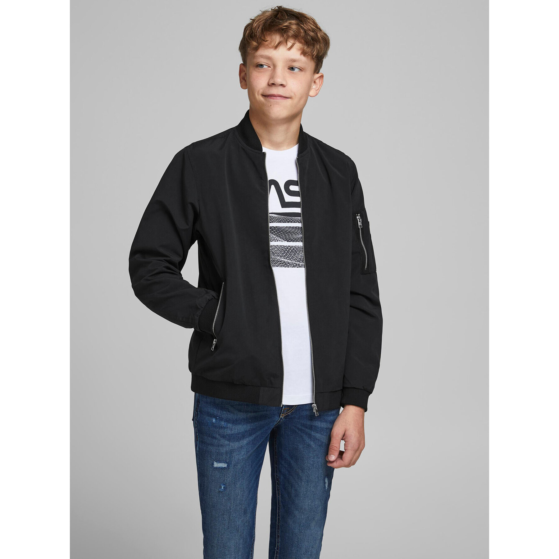 Jack&Jones Junior Bundy bomber Rush 12182385 Čierna Regular Fit - Pepit.sk