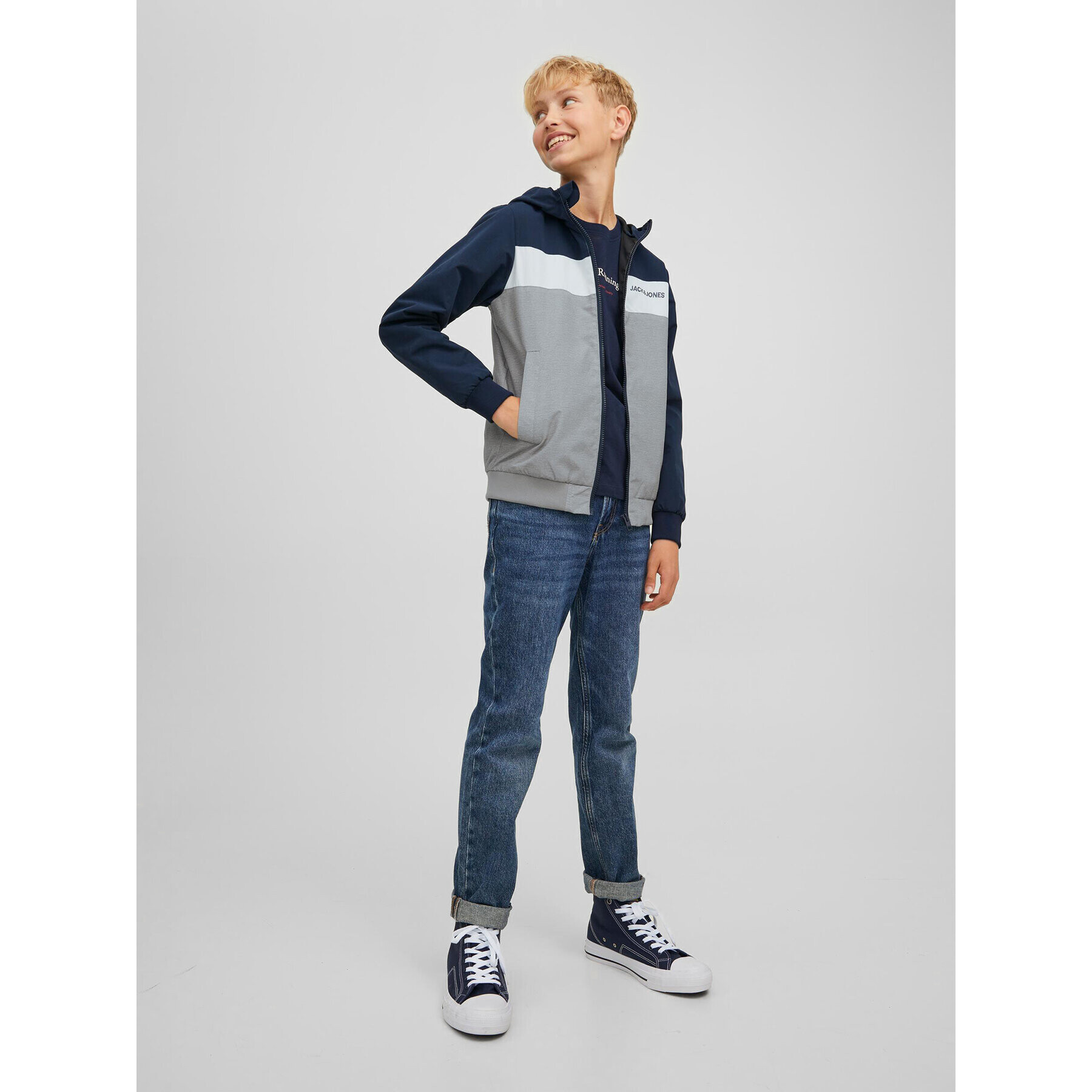 Jack&Jones Junior Prechodná bunda Rush Blocking 12200453 Sivá Regular Fit - Pepit.sk