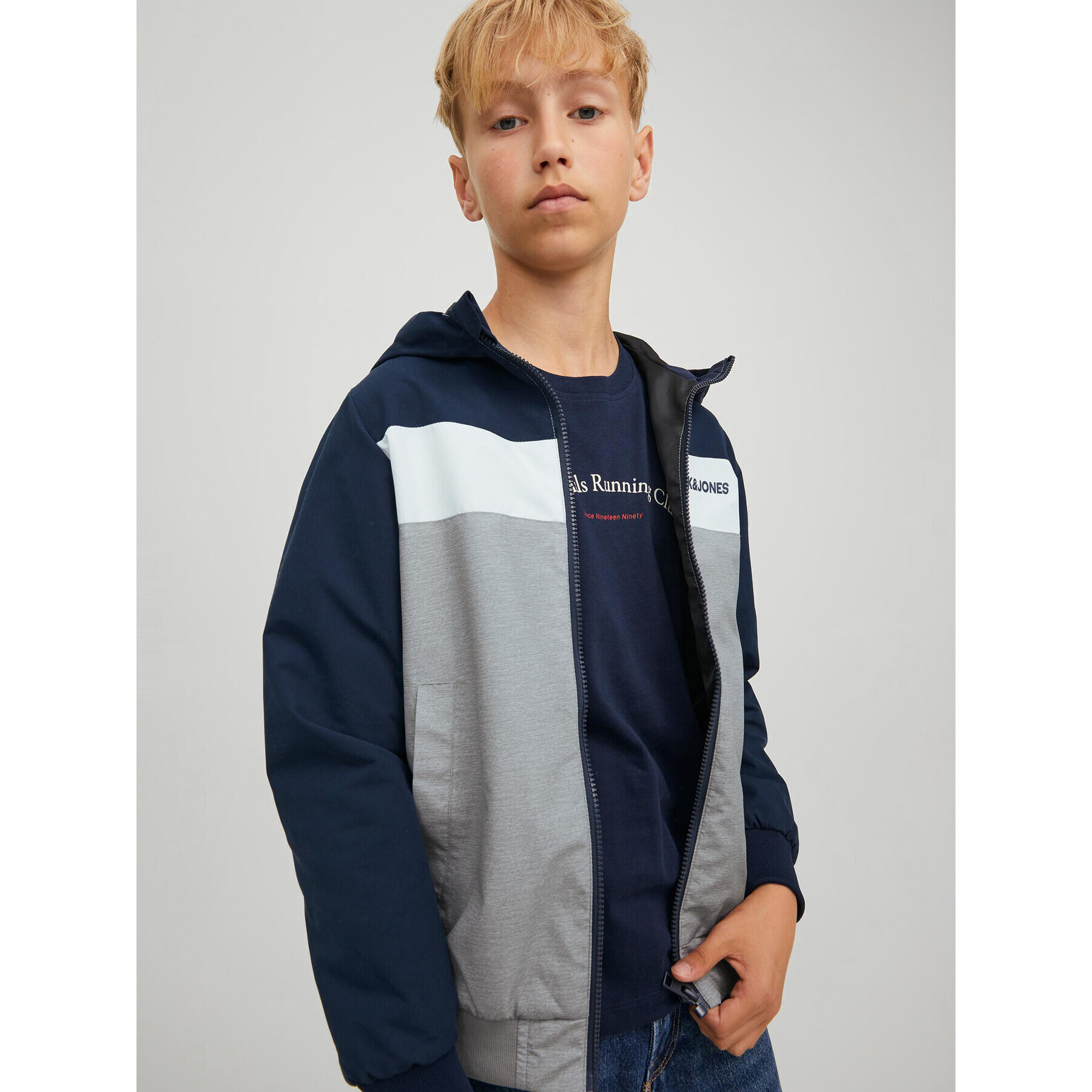 Jack&Jones Junior Prechodná bunda Rush Blocking 12200453 Sivá Regular Fit - Pepit.sk