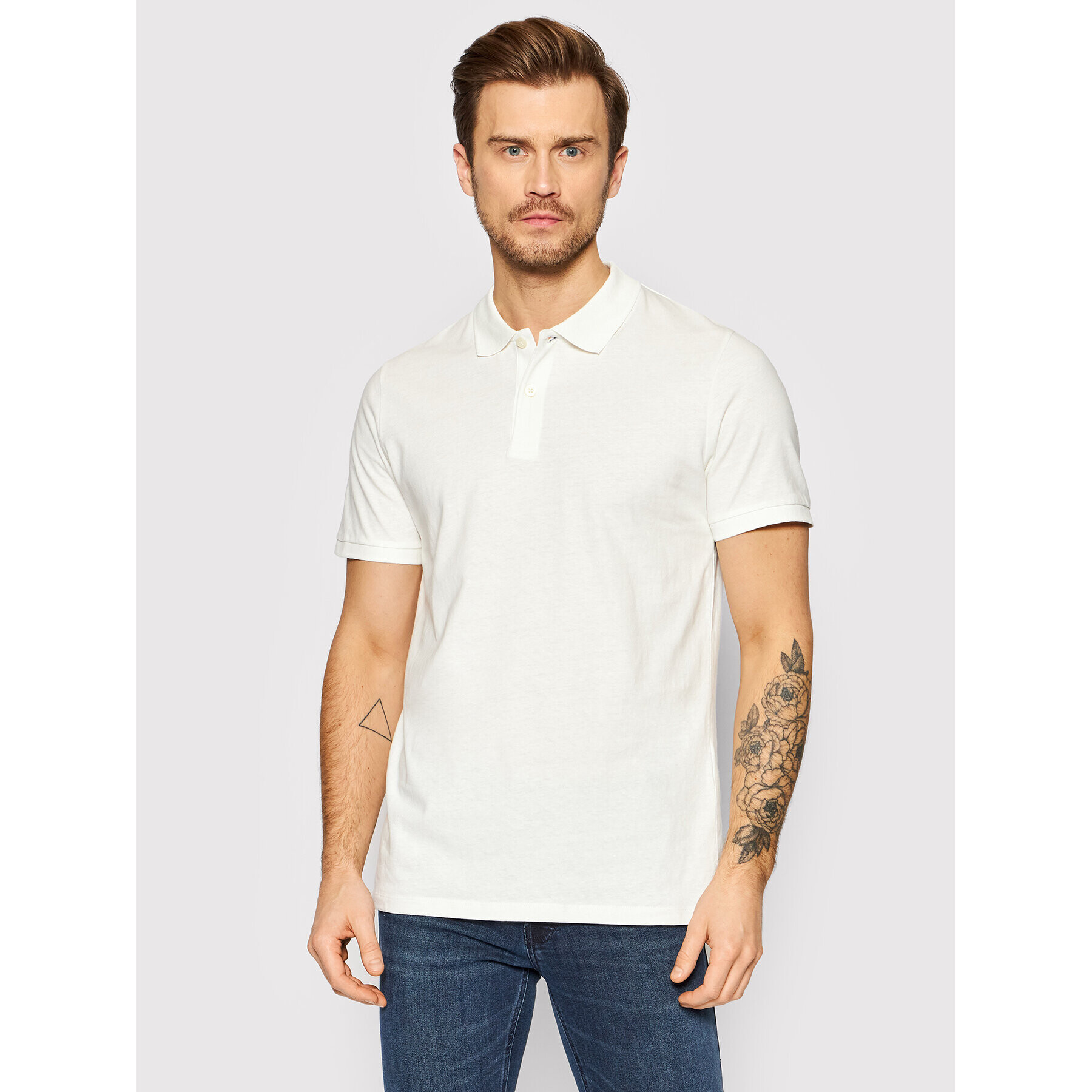 Jack&Jones Polokošeľa Linen Basic 12199714 Biela Regular Fit - Pepit.sk