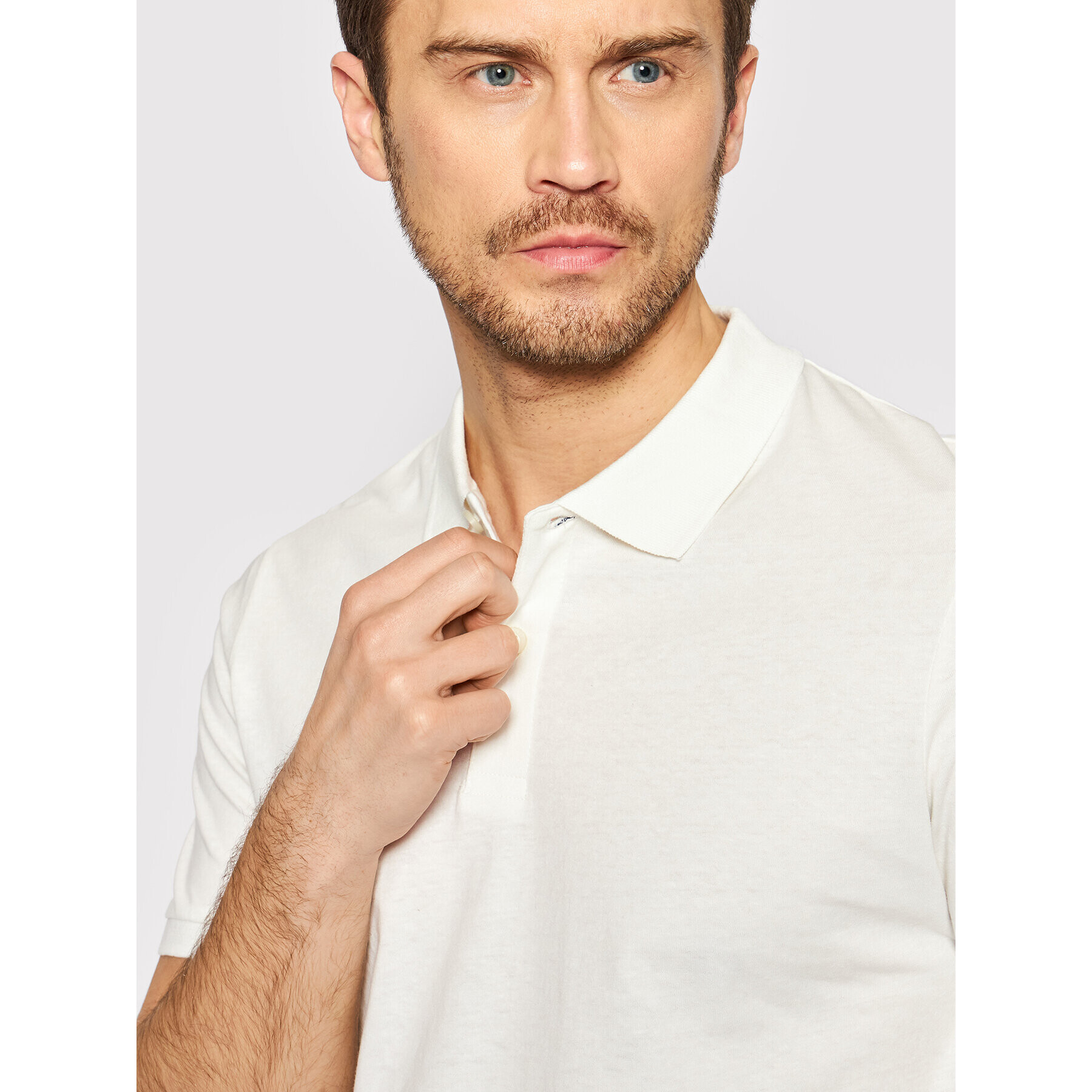 Jack&Jones Polokošeľa Linen Basic 12199714 Biela Regular Fit - Pepit.sk