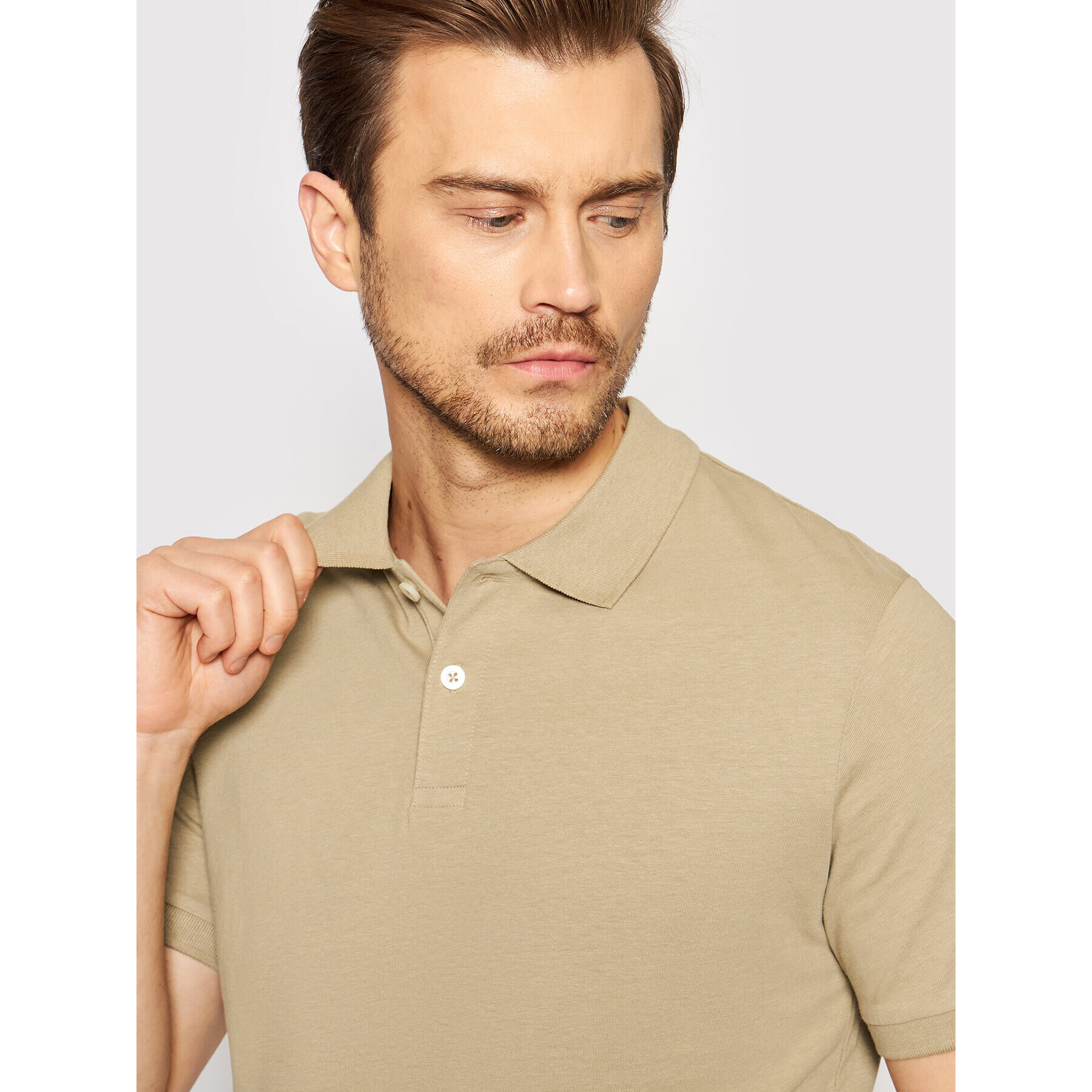 Jack&Jones Polokošeľa Linen Basic 12199714 Hnedá Regular Fit - Pepit.sk