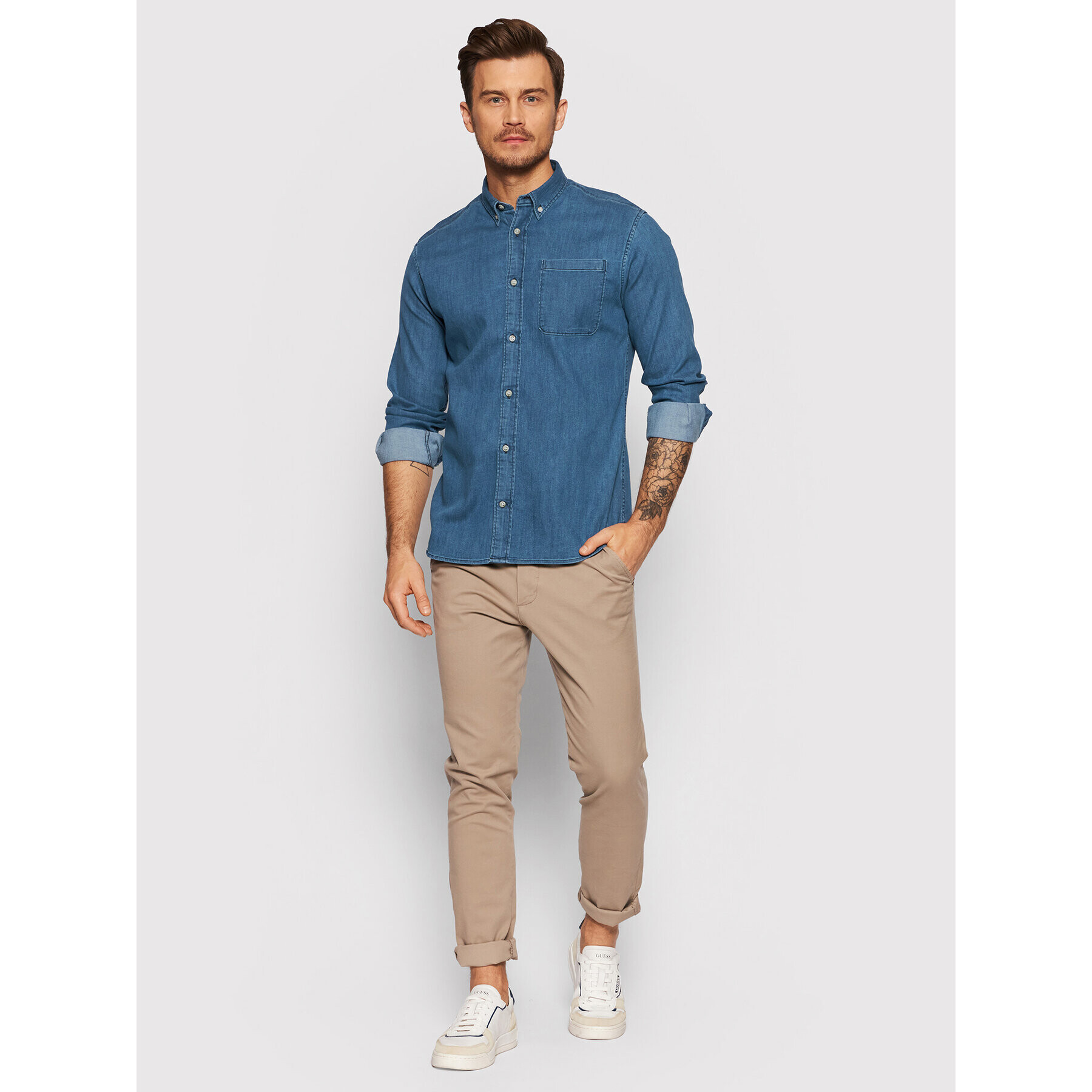 Jack&Jones PREMIUM džínsová košeľa Perfect 12195835 Modrá Slim Fit - Pepit.sk