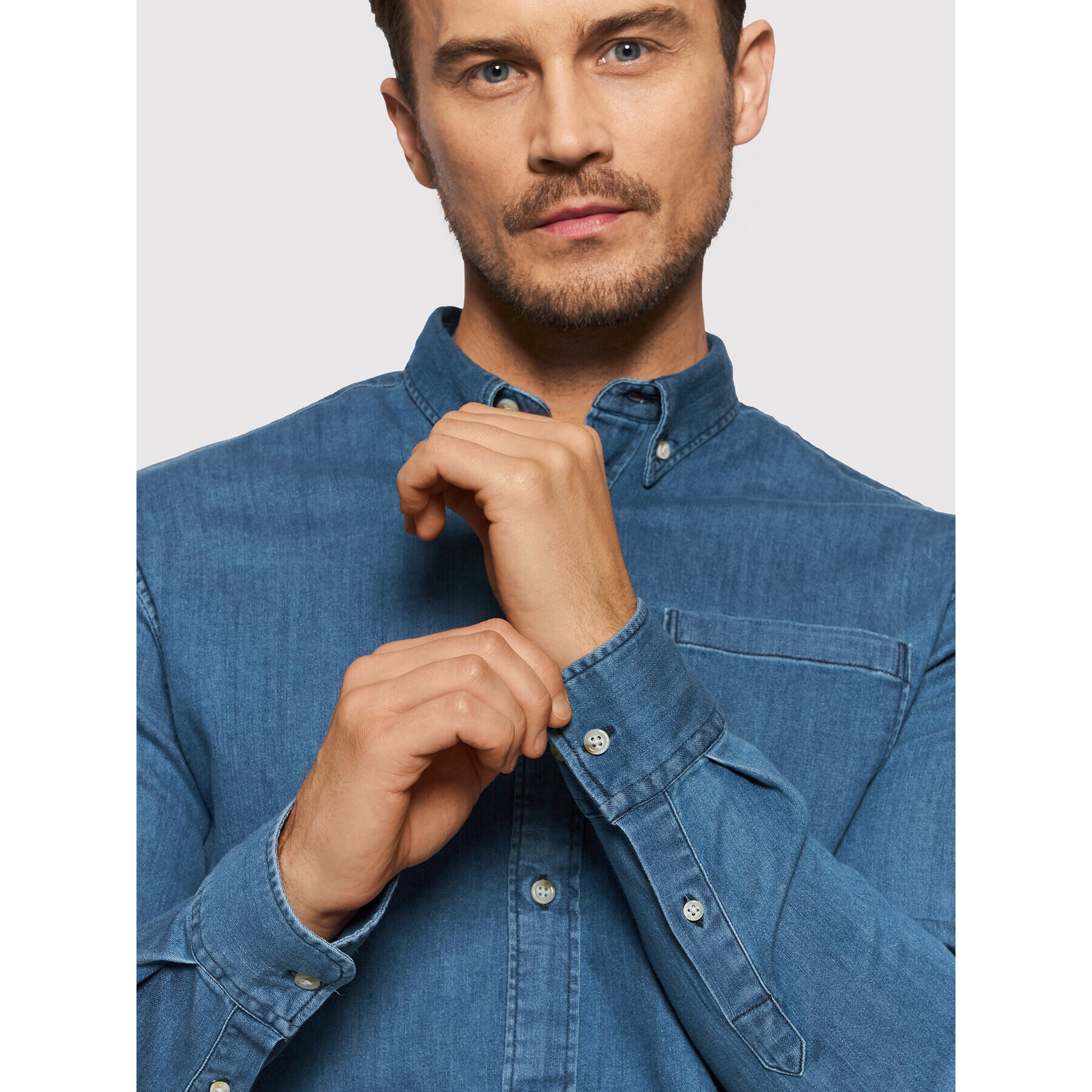 Jack&Jones PREMIUM džínsová košeľa Perfect 12195835 Modrá Slim Fit - Pepit.sk