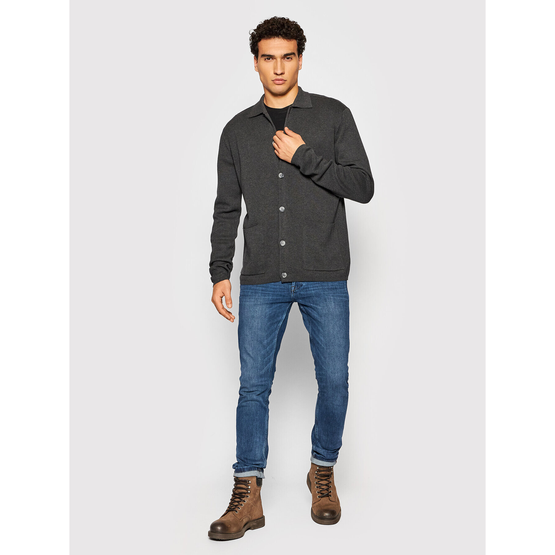 Jack&Jones PREMIUM Kardigán Blajames 12193160 Sivá Regular Fit - Pepit.sk