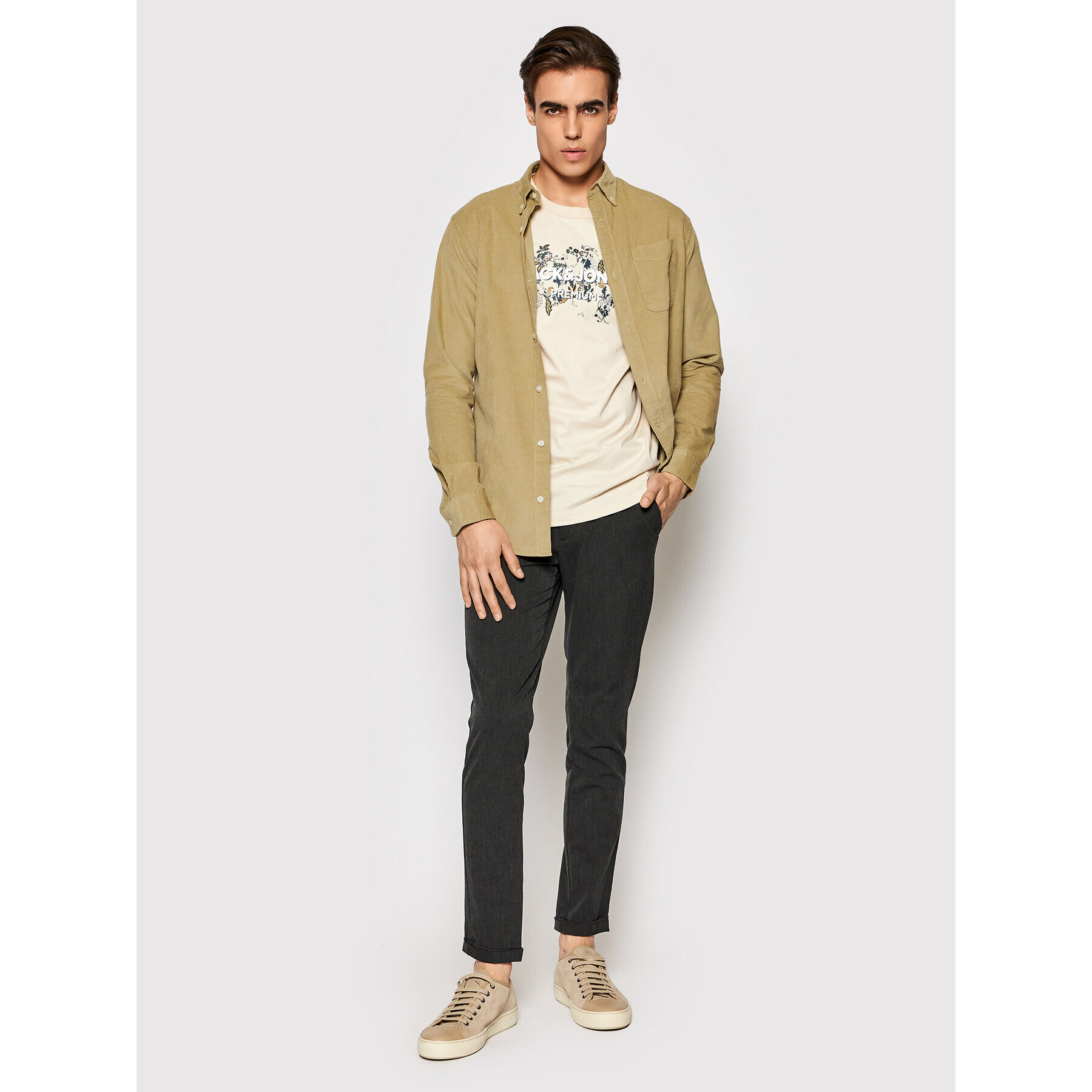 Jack&Jones PREMIUM Košeľa Blautlas Cord 12196529 Béžová Slim Fit - Pepit.sk