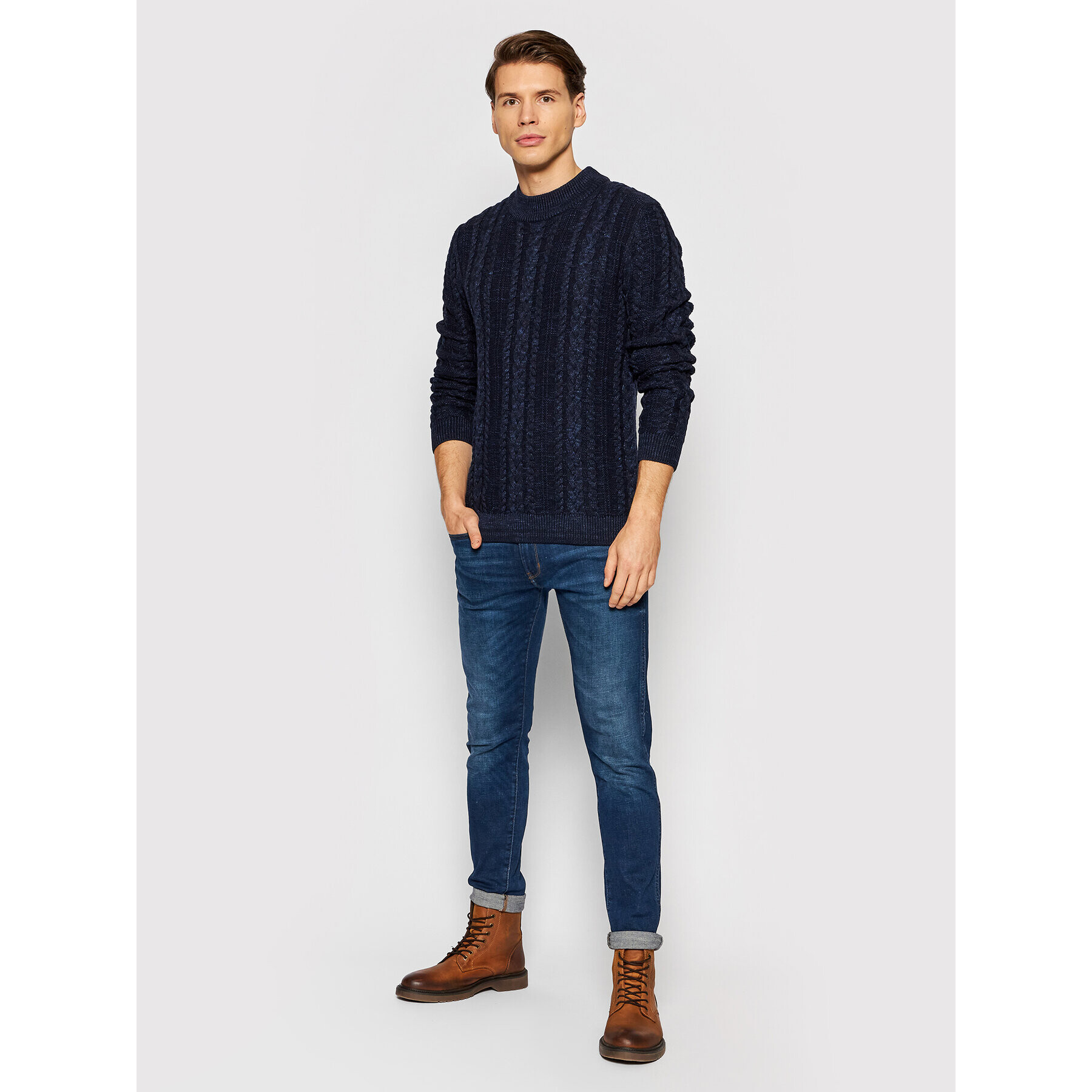 Jack&Jones PREMIUM Sveter Albert 12192509 Tmavomodrá Regular Fit - Pepit.sk