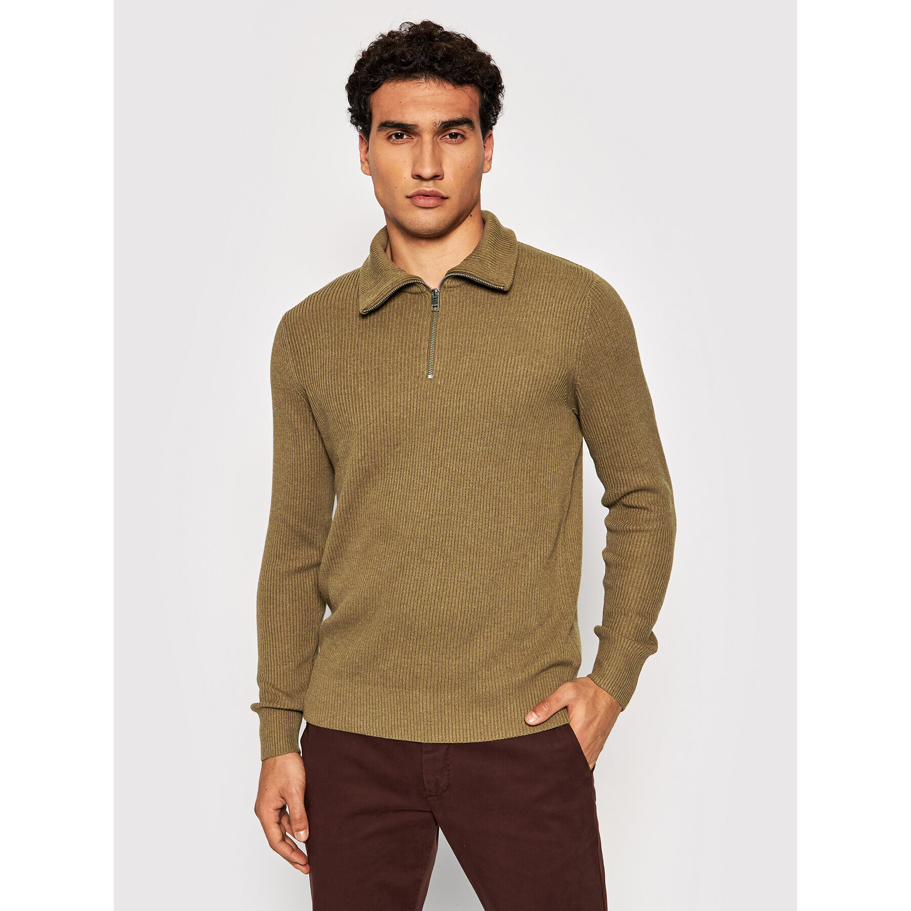 Jack&Jones PREMIUM Sveter Perfect 12193527 Hnedá Regular Fit - Pepit.sk