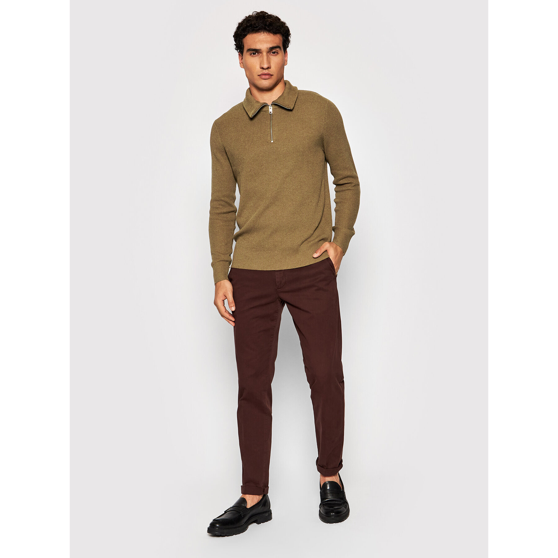 Jack&Jones PREMIUM Sveter Perfect 12193527 Hnedá Regular Fit - Pepit.sk