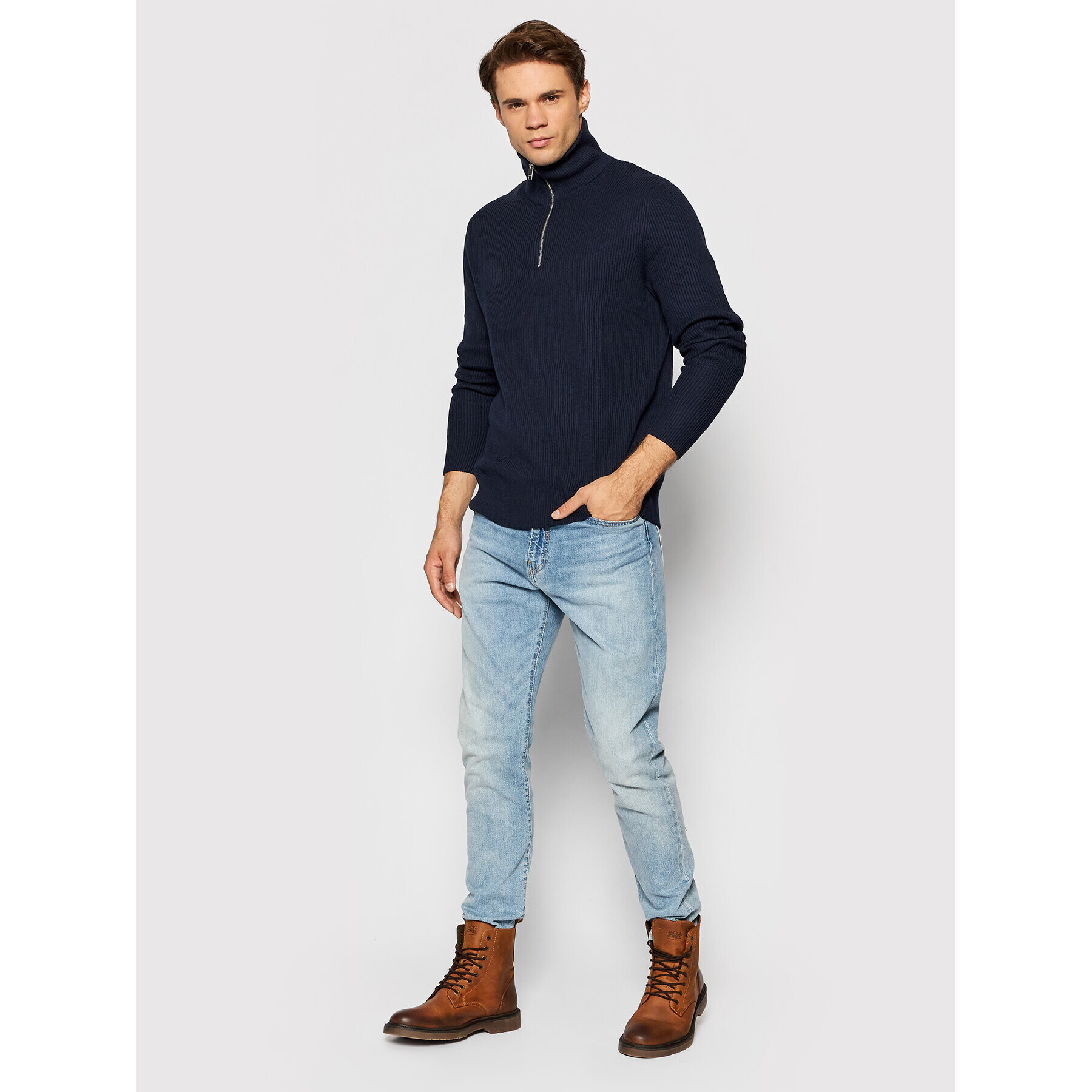 Jack&Jones PREMIUM Sveter Perfect 12193527 Tmavomodrá Regular Fit - Pepit.sk