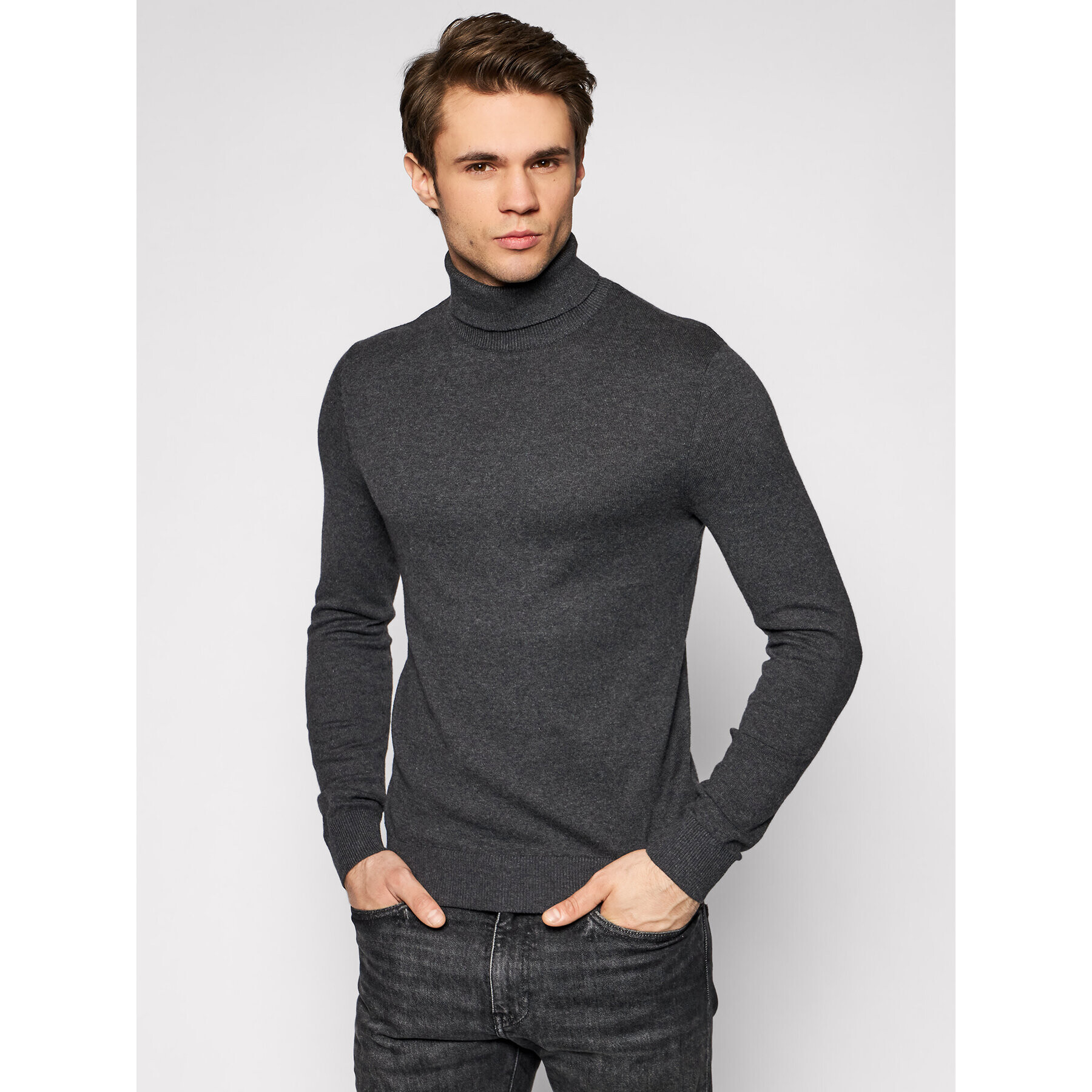 Jack&Jones Rolák Emil Knit Roll 12157417 Sivá Regular Fit - Pepit.sk