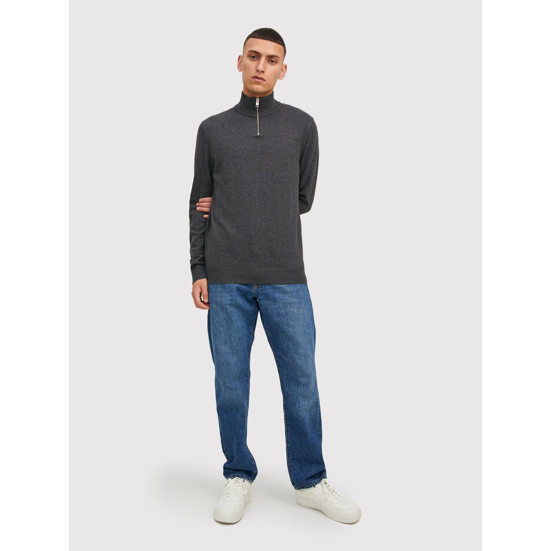 Jack&Jones Sveter Emil 12189339 Sivá Regular Fit - Pepit.sk