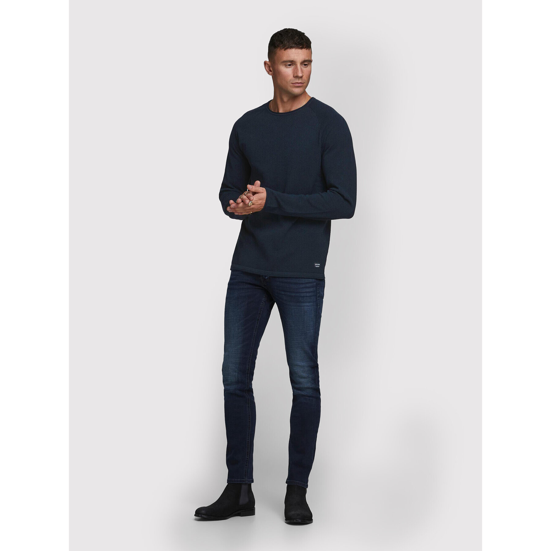 Jack&Jones Sveter Hill 12157321 Tmavomodrá Regular Fit - Pepit.sk