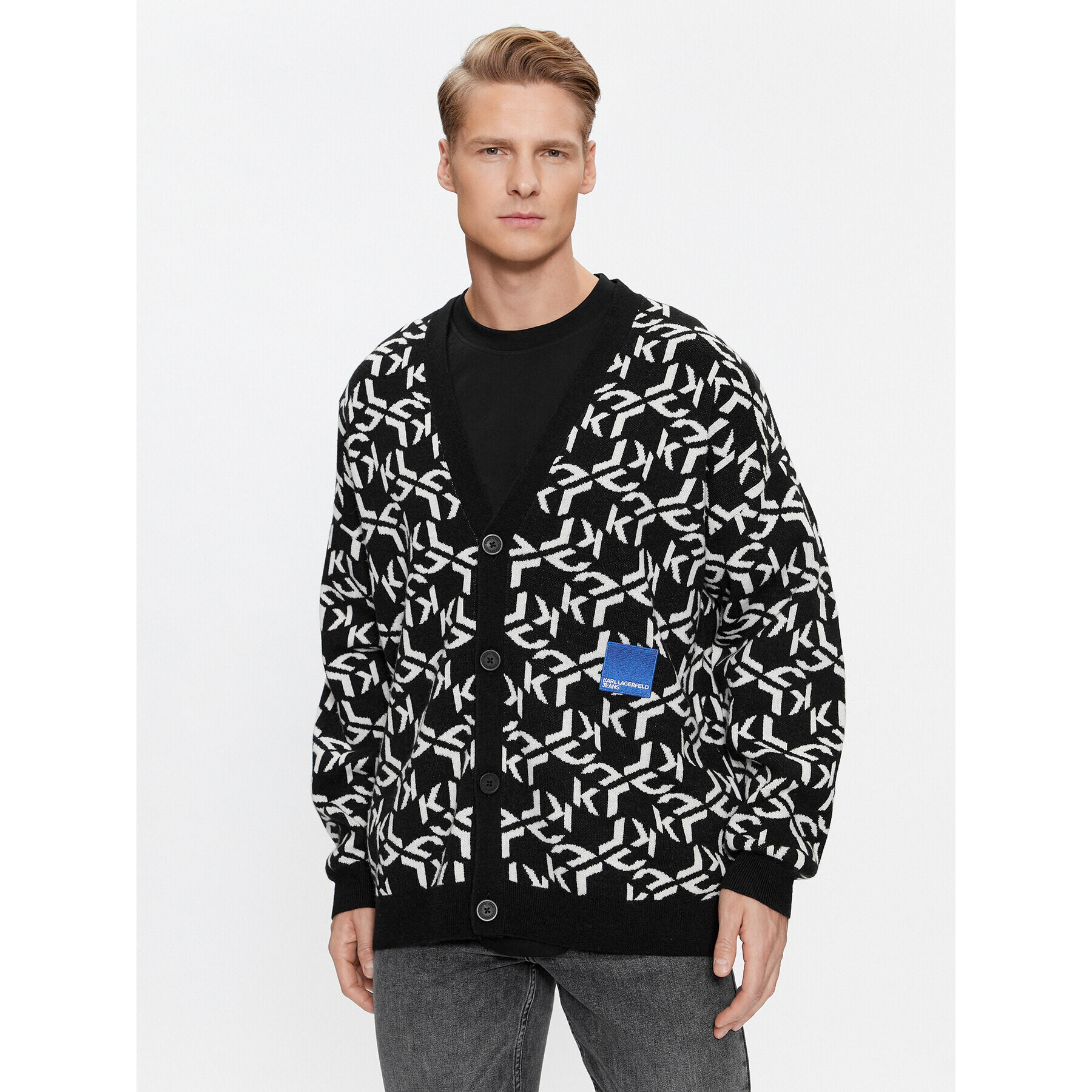 Karl Lagerfeld Jeans KARL LAGERFELD Kardigán Klj Monogram Jacquard Cardigan 236D2050 Čierna Regular Fit - Pepit.sk