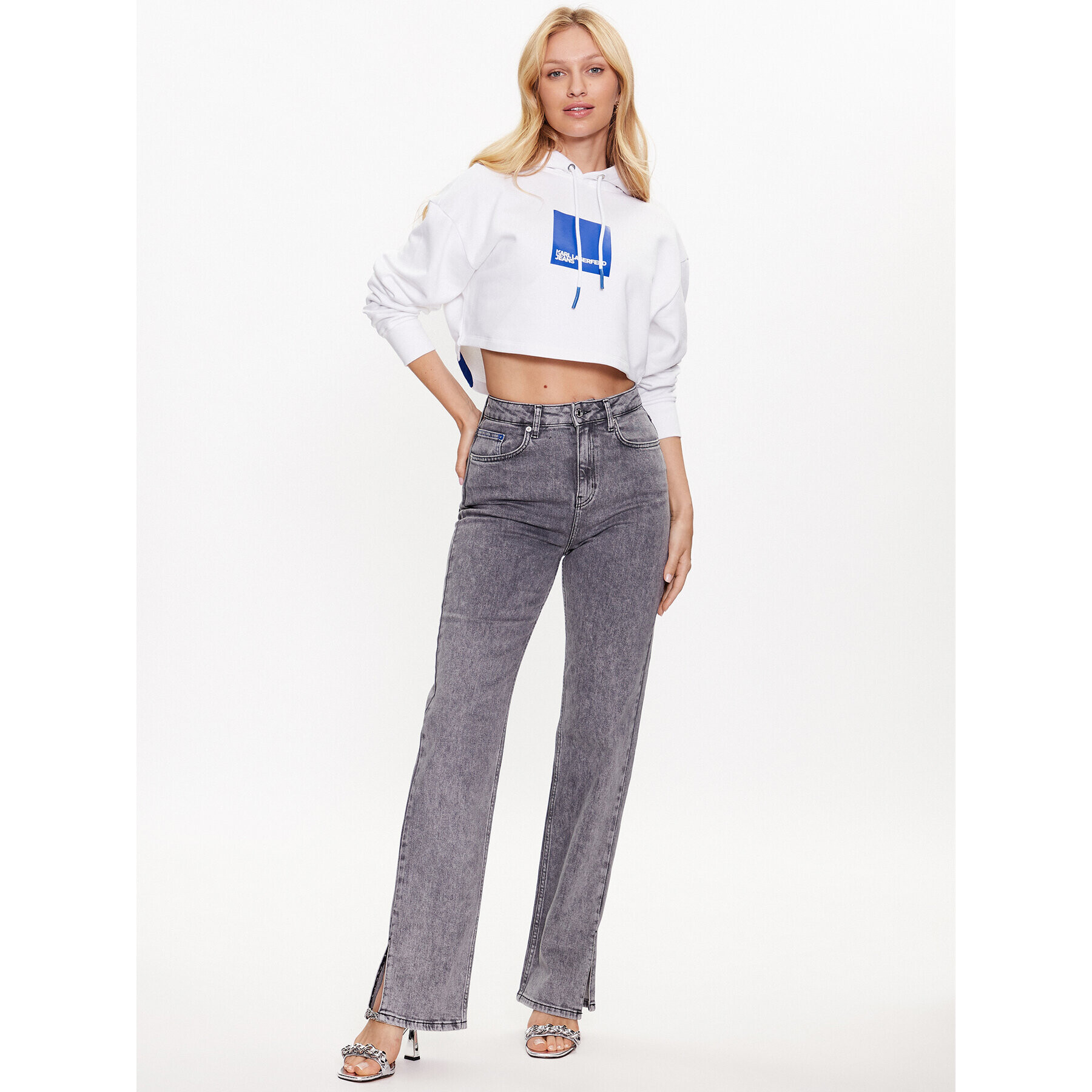 Karl Lagerfeld Jeans Mikina 231J1802 Biela Cropped Fit - Pepit.sk