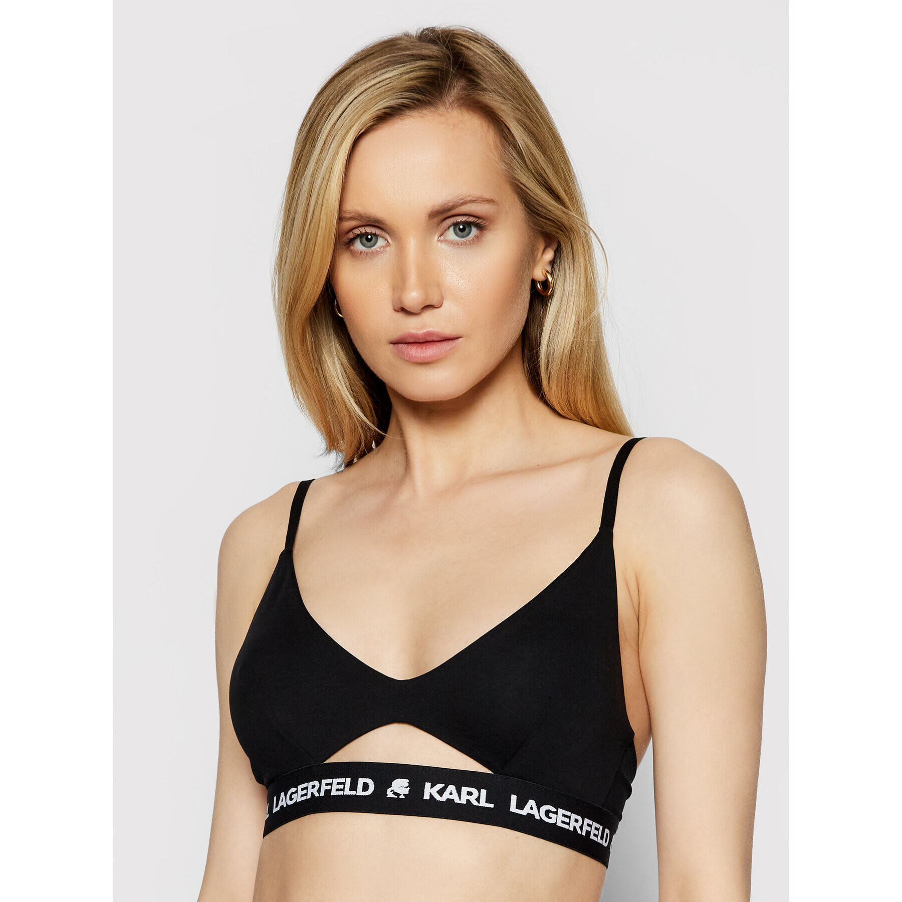 KARL LAGERFELD Podprsenka Bralette Peephole Logo 211W2101 Čierna - Pepit.sk