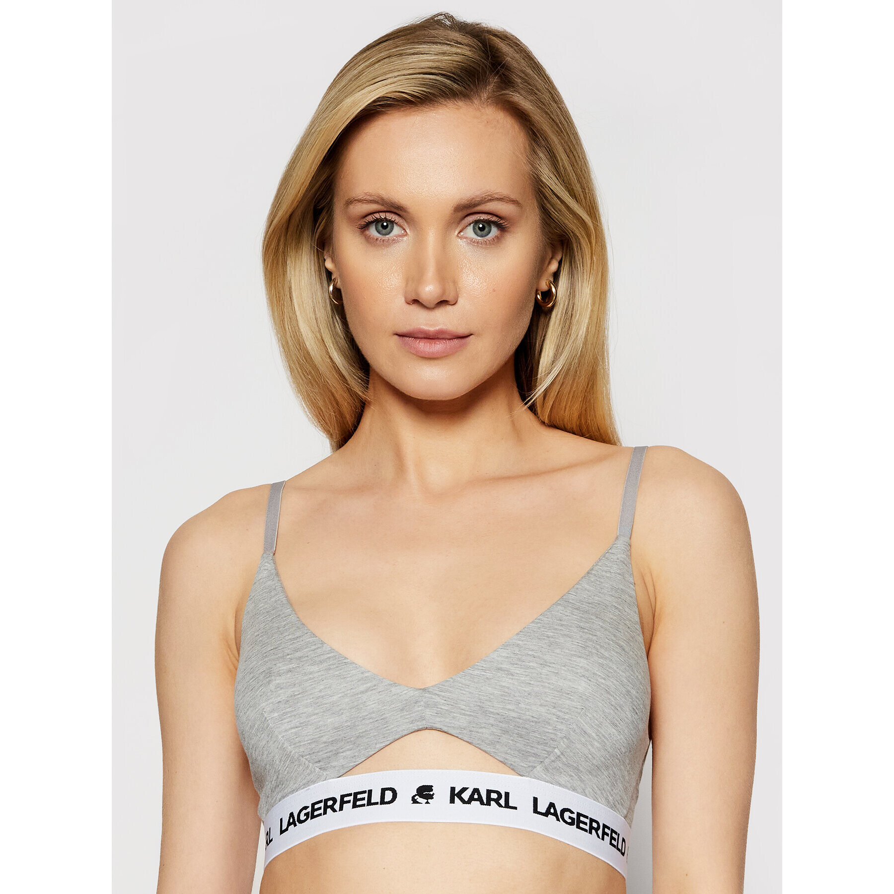 KARL LAGERFELD Podprsenka Bralette Peephole Logo 211W2101 Sivá - Pepit.sk